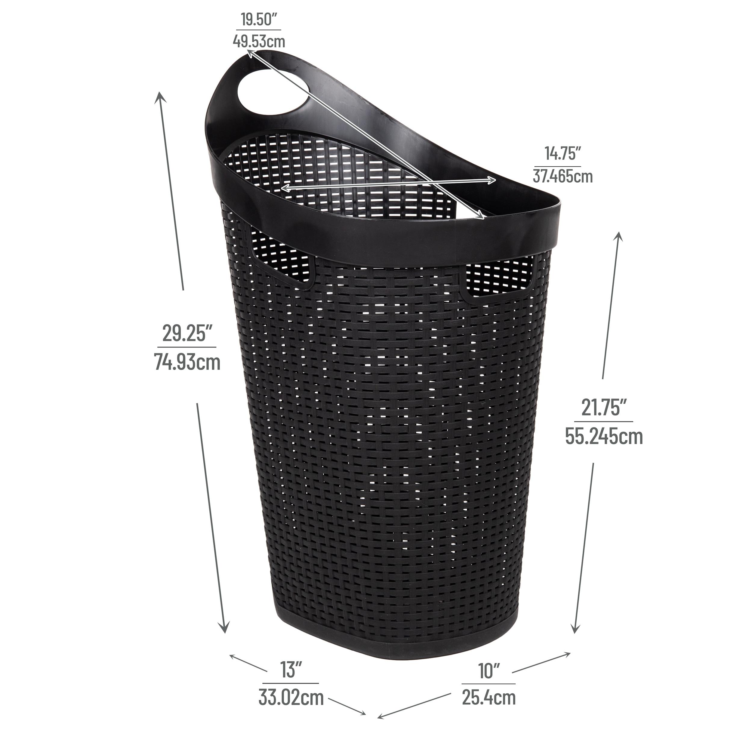 Black Plastic Wicker Style Rolling Laundry Hamper with Lid