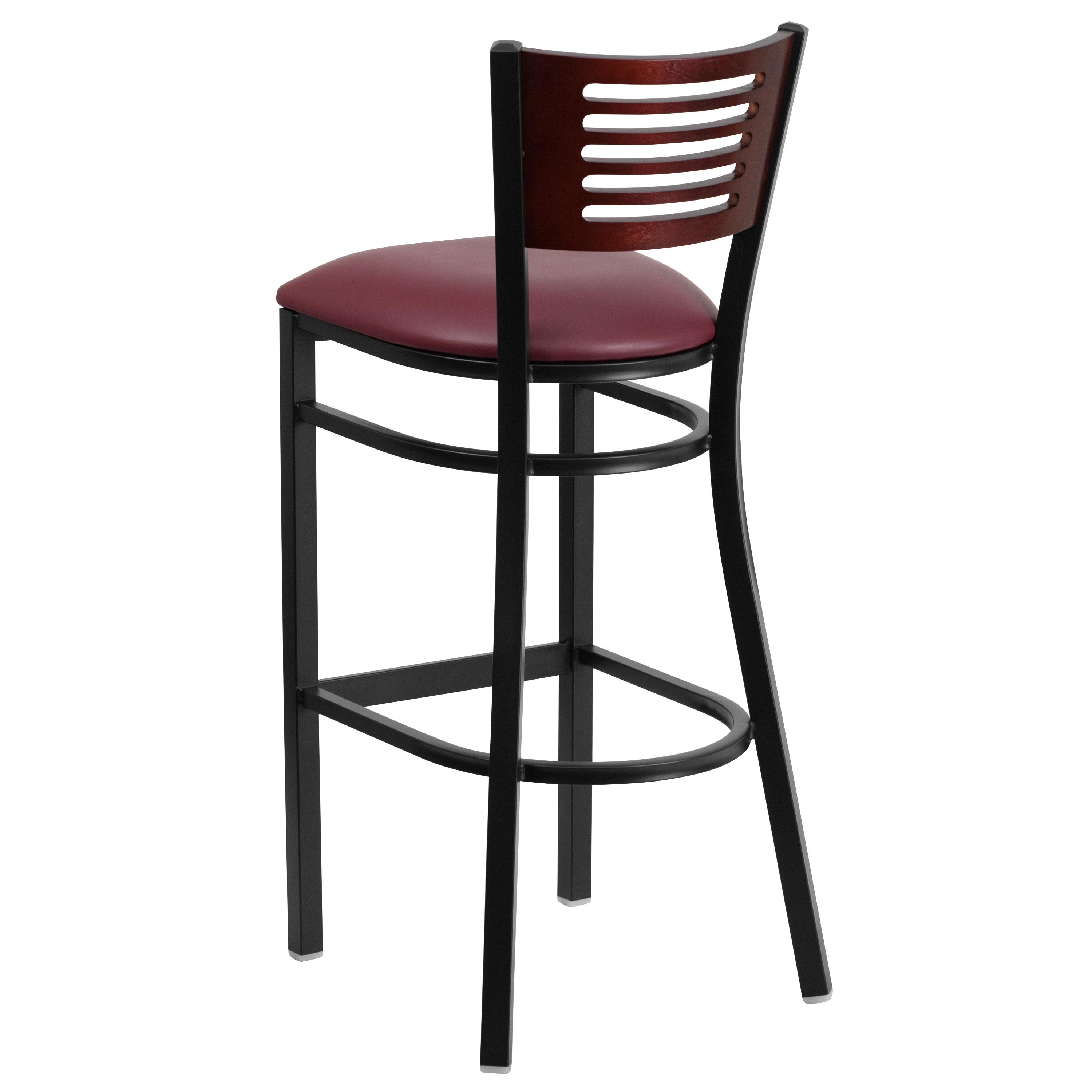 Flash Furniture HERCULES Series Black Slat Back Metal Restaurant Barstool - Mahogany Wood Back, Burgundy Vinyl Seat