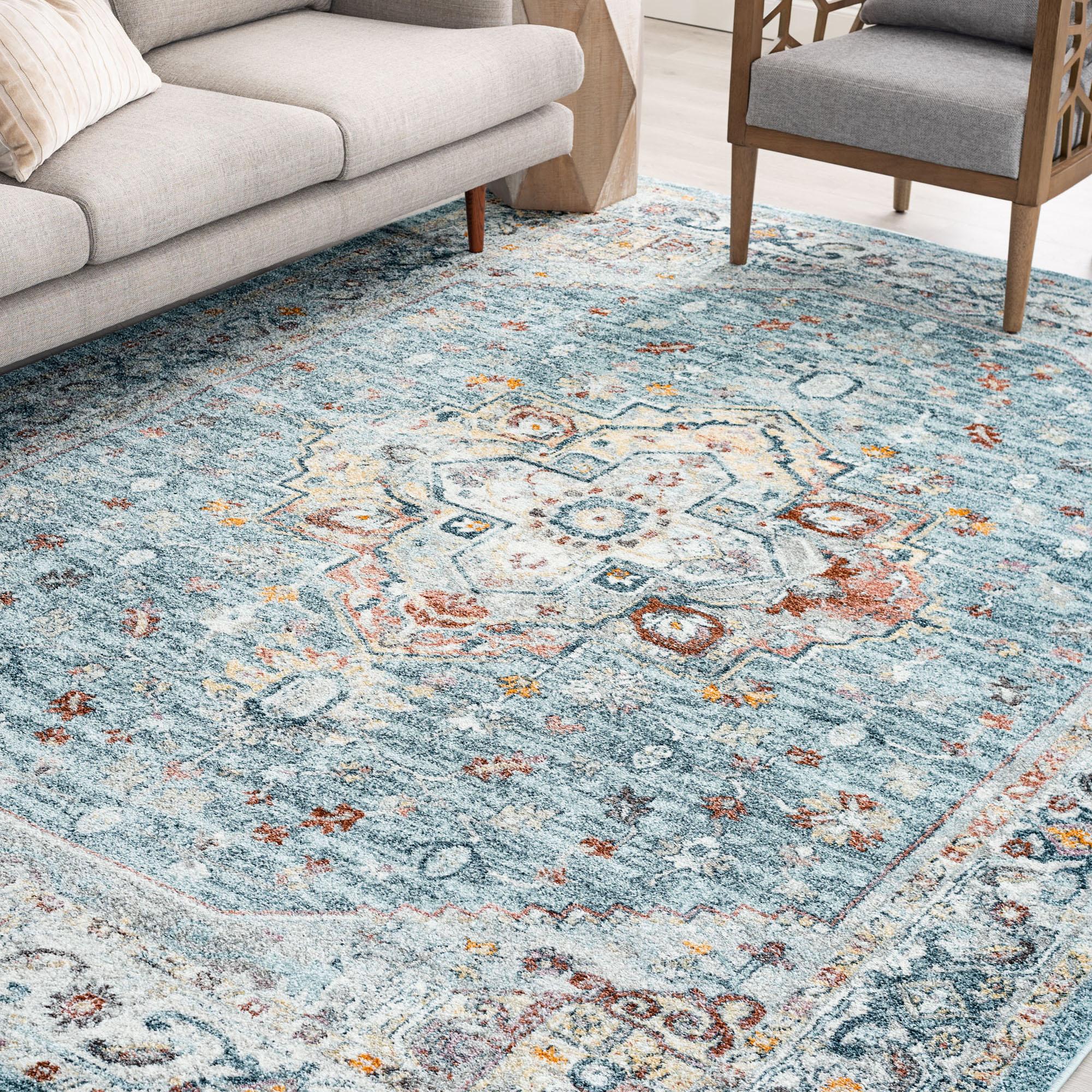 Tayse Wakefield 5 x 8 (ft) Loomed Polypropylene Gray Blue Rectangular Indoor Area rug
