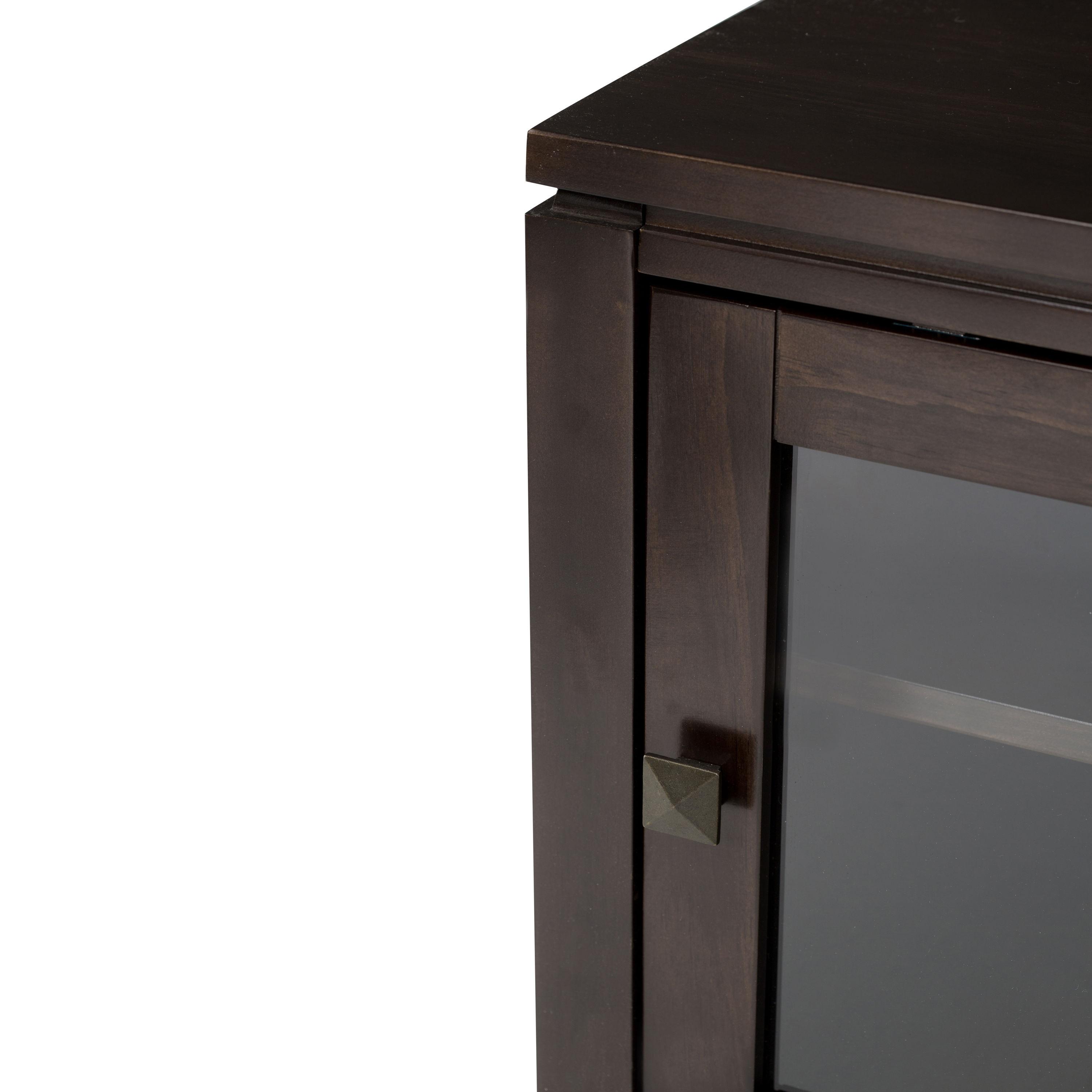 Simpli Home Cosmopolitan 36"W Solid Wood 4-Shelf Contemporary Medium Storage Cabinet with Sliding Glass Doors