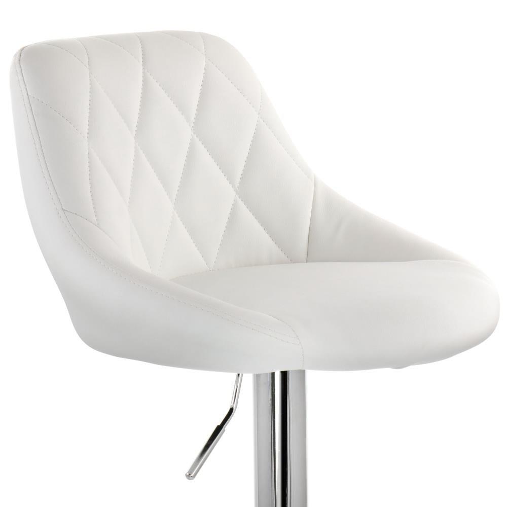 Elama 2 Piece Diamond Stitched Faux Leather Bar Stool in White with Chrome Base  and Adjustable Height