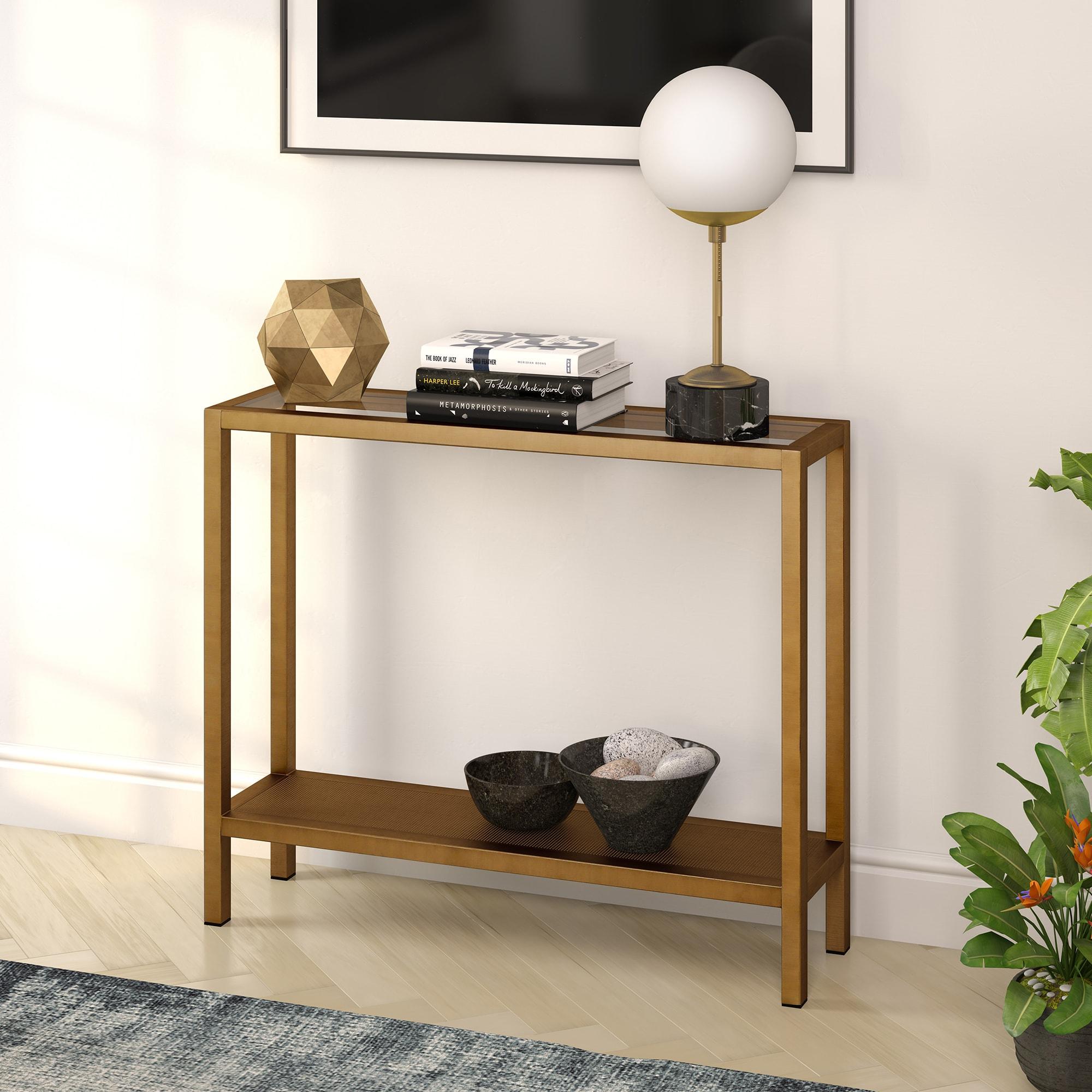 Evelyn&Zoe Rigan 36" Wide Rectangular Console Table, Brass