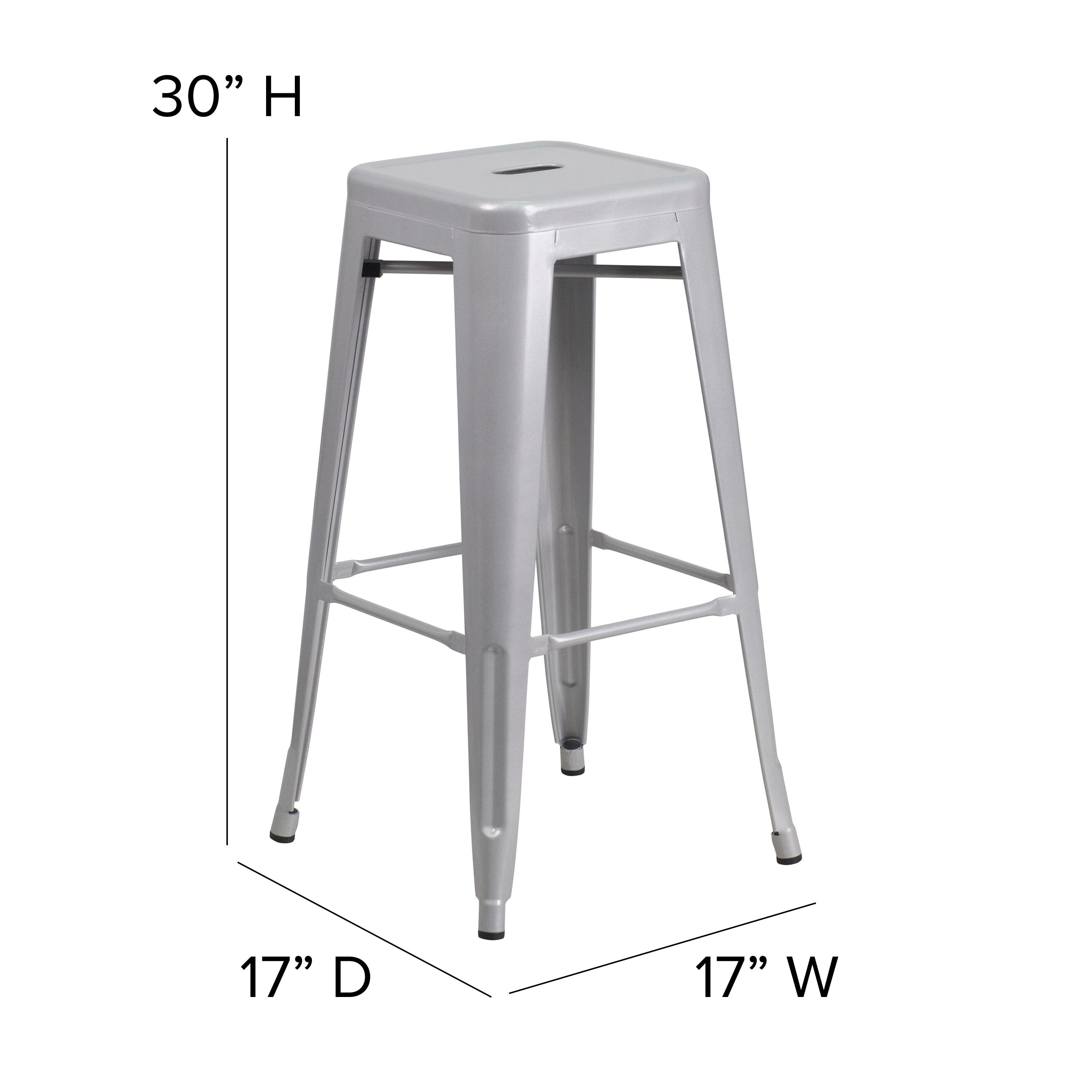 Flash Furniture Commercial Grade 30" High Backless Silver Metal Indoor-Outdoor Barstool with Square Seat
