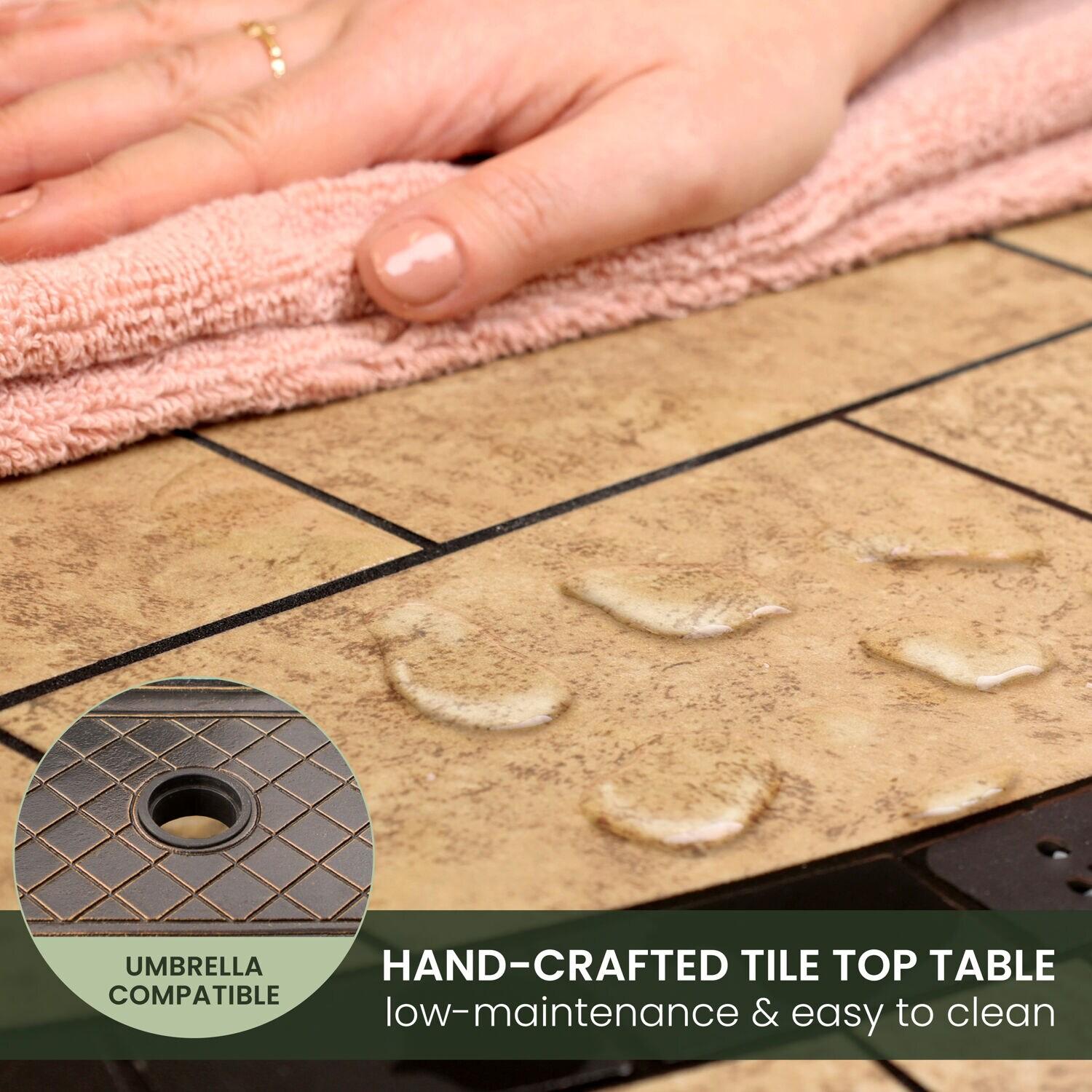 Hanover Monaco 7-Piece Outdoor Patio Dining Set with 4 PVC Sling Dining Chairs, 2 Swivel Rockers, and 40" x 68" Porcelain Tile Rectangular Dining Table | MONACO7PCSW