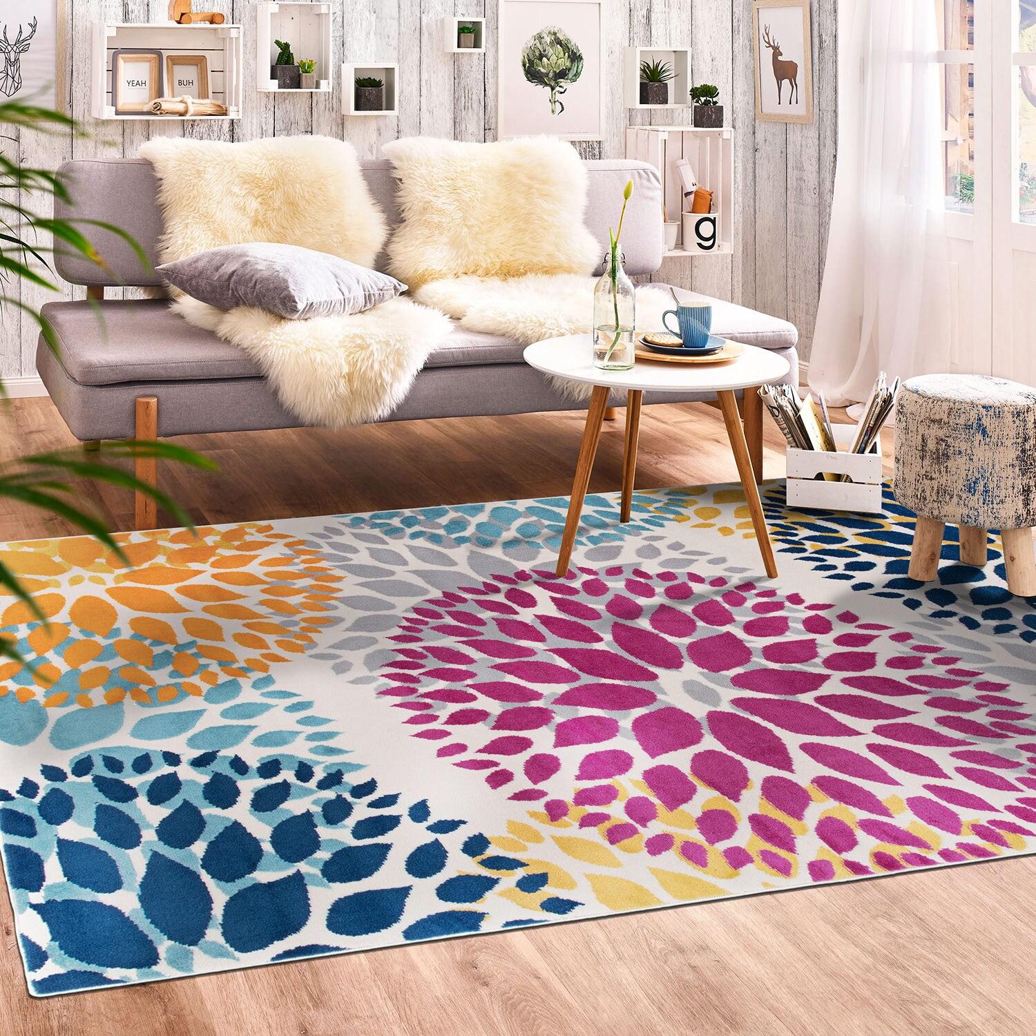 World Rug Gallery Modern Floral Circles Multi 5' x 7' Area Rug