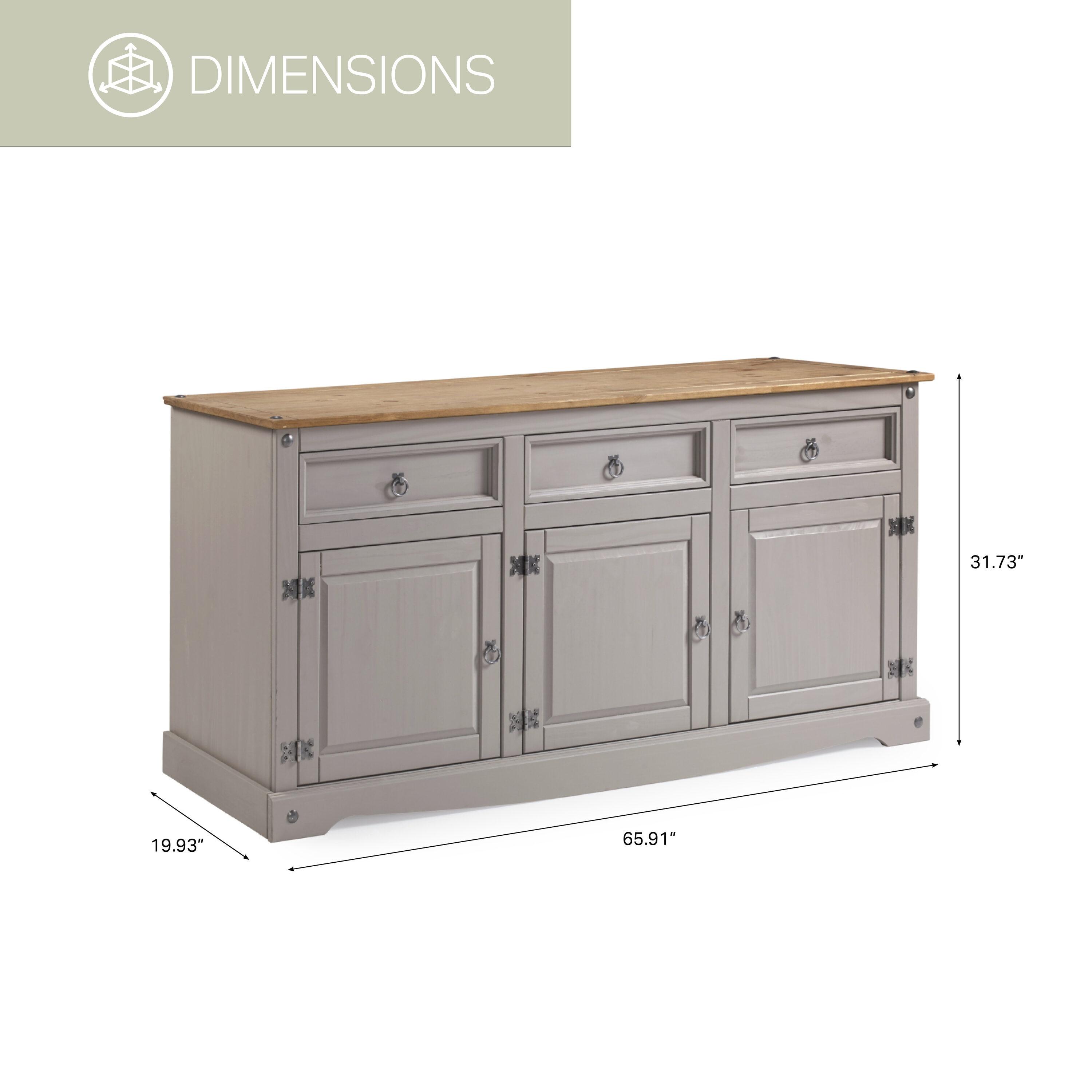 65.91 x 31.73 x 16.93 in. Cottage Series Wood Buffet Sideboard, Corona Gray