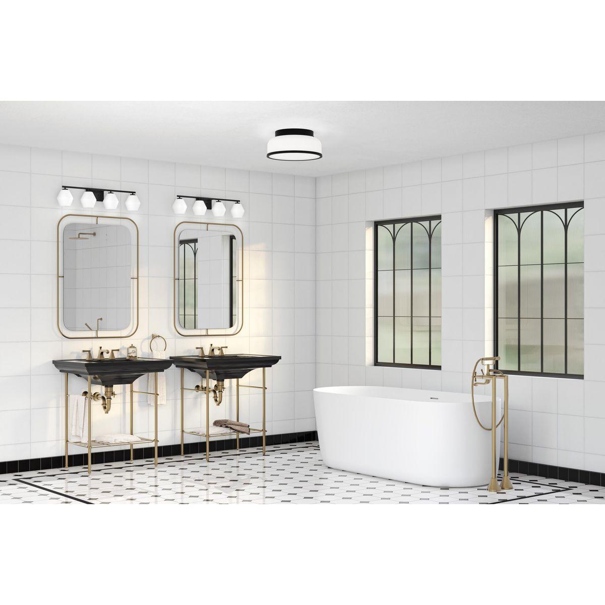 Progress Lighting Copeland 4-Light Vanity Light, Matte Black, Opal Glass Shades