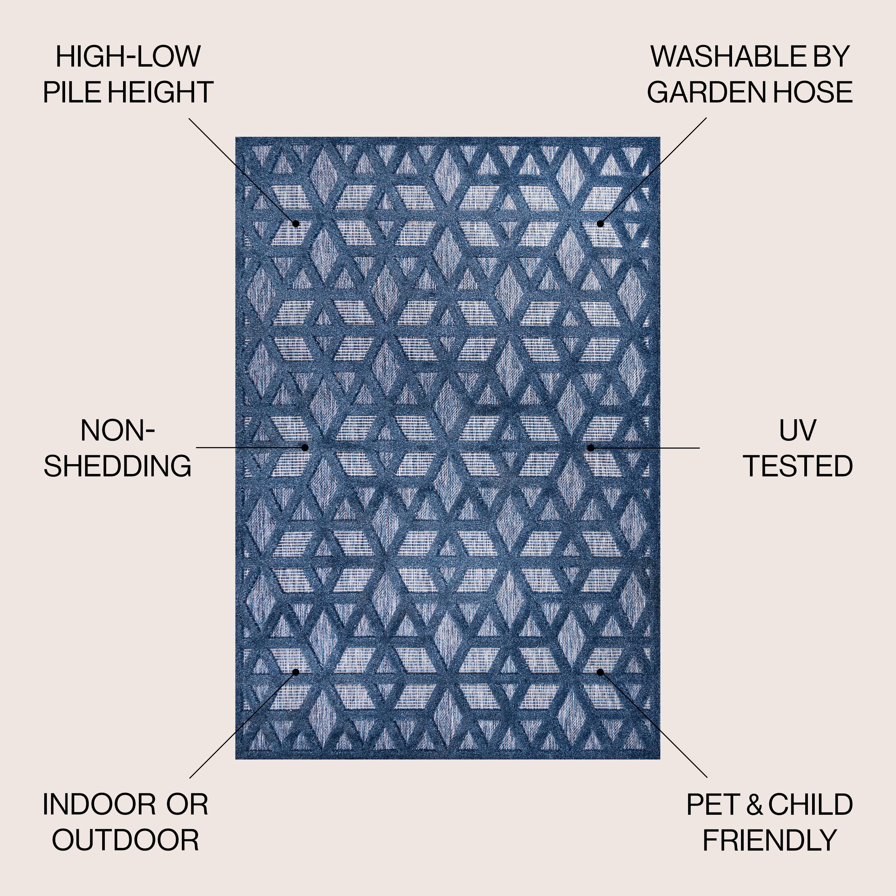 8'x10' Talaia Neutral Geometric Indoor/Outdoor Area Rug, Navy - JONATHAN Y