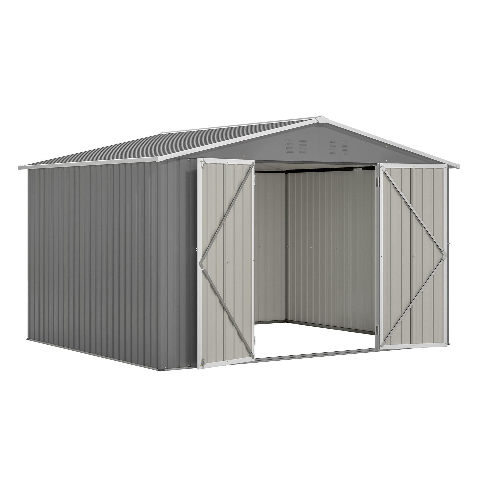 10X8 FT Outdoor Storage Shed, Metal Tool Shed & Outdoor Storage with Lockable Door and Vents Ideal for Bicycles, Tools, Lawnmowers, Backyards, Patios, Lawns