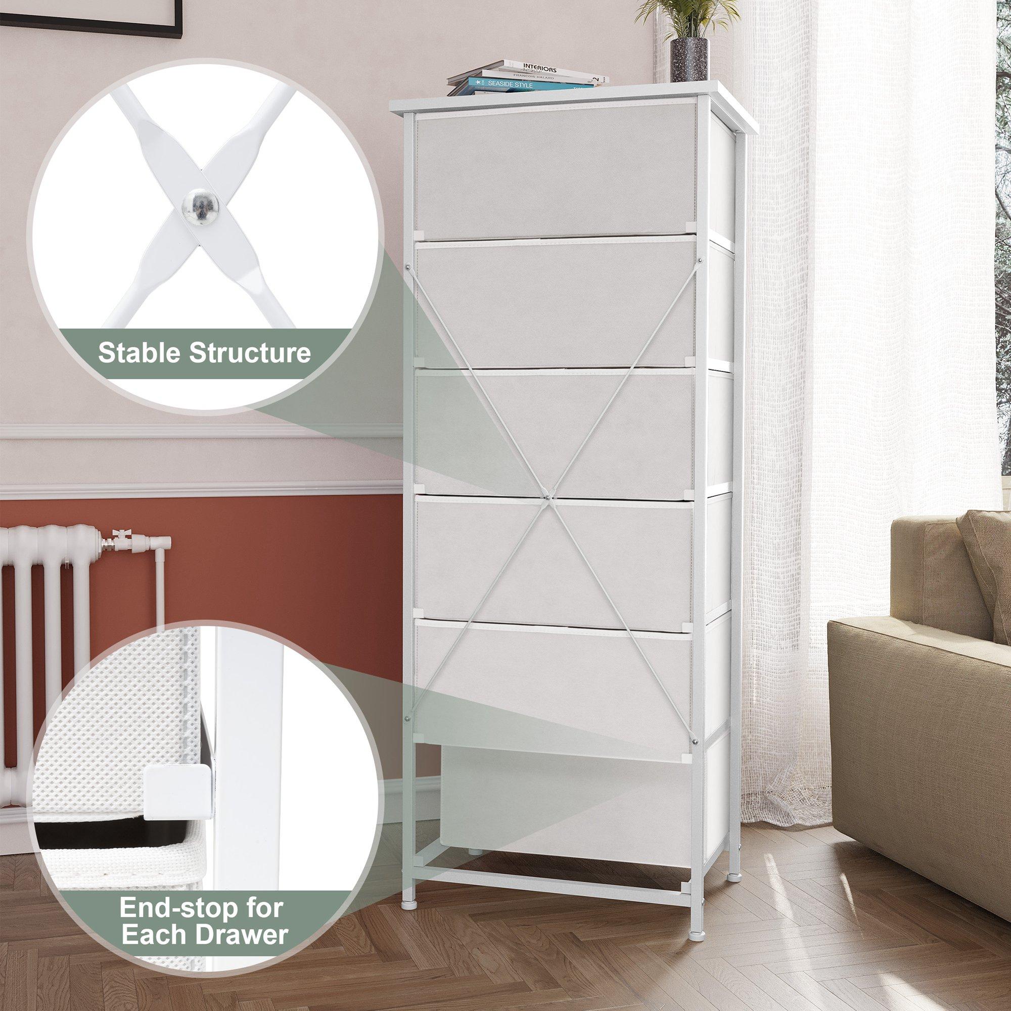 Crestlive Products 6 Drawers Vertical Dresser for Bedroom Storage Tower with Wood Top White
