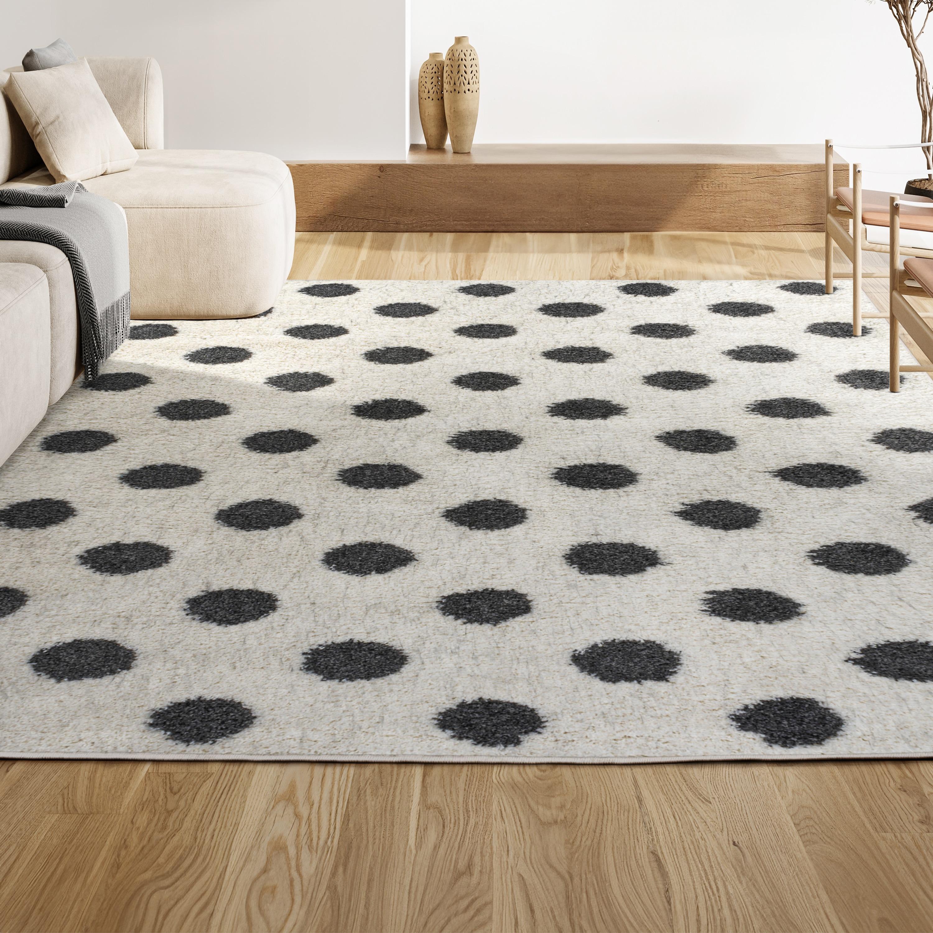 2'x10' Pere Modern Charcoal Dot Shag Runner Rug, White - JONATHAN Y
