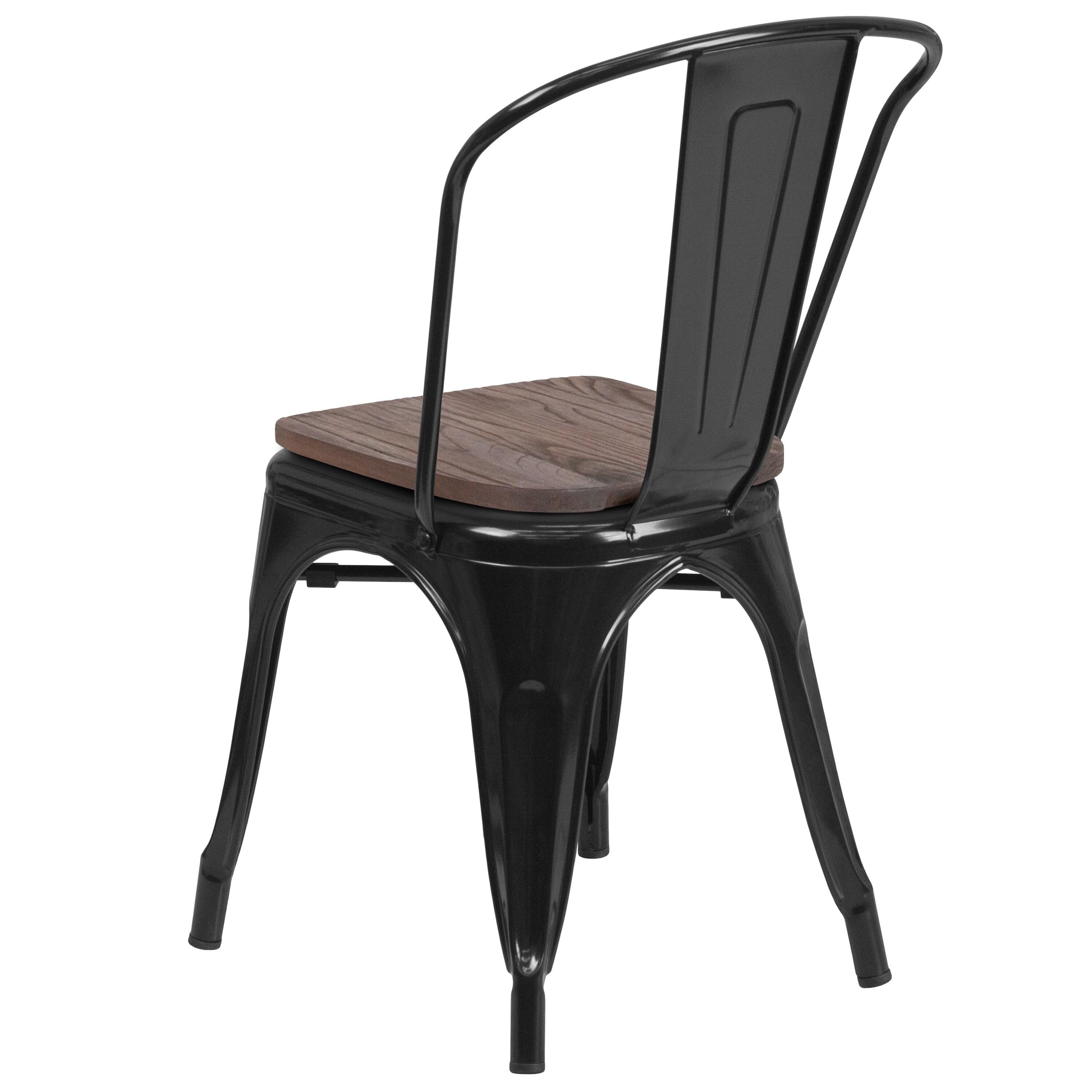 Flash Furniture Black Metal Stackable Chair with Wood Seat