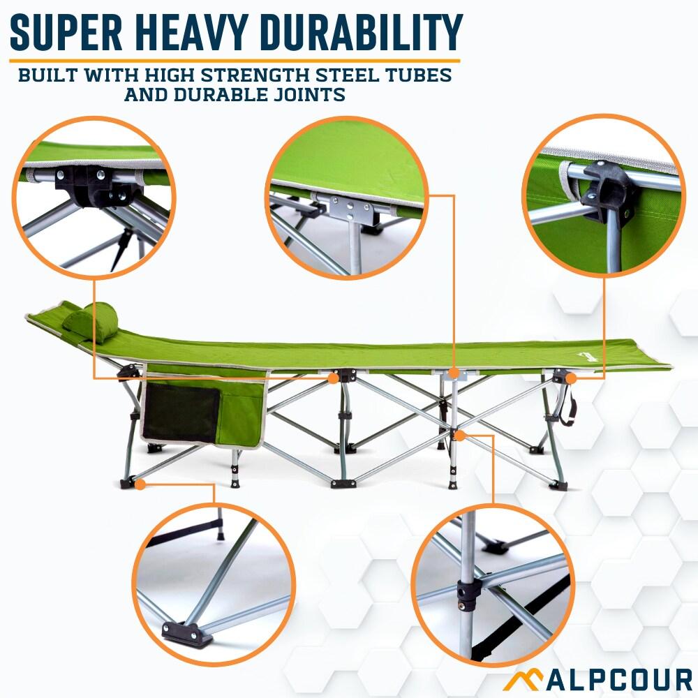 Alpcour Alpcour Folding Camping Cot - Compact Single Person Bed with Pillow for Indoor & Outdoor Use