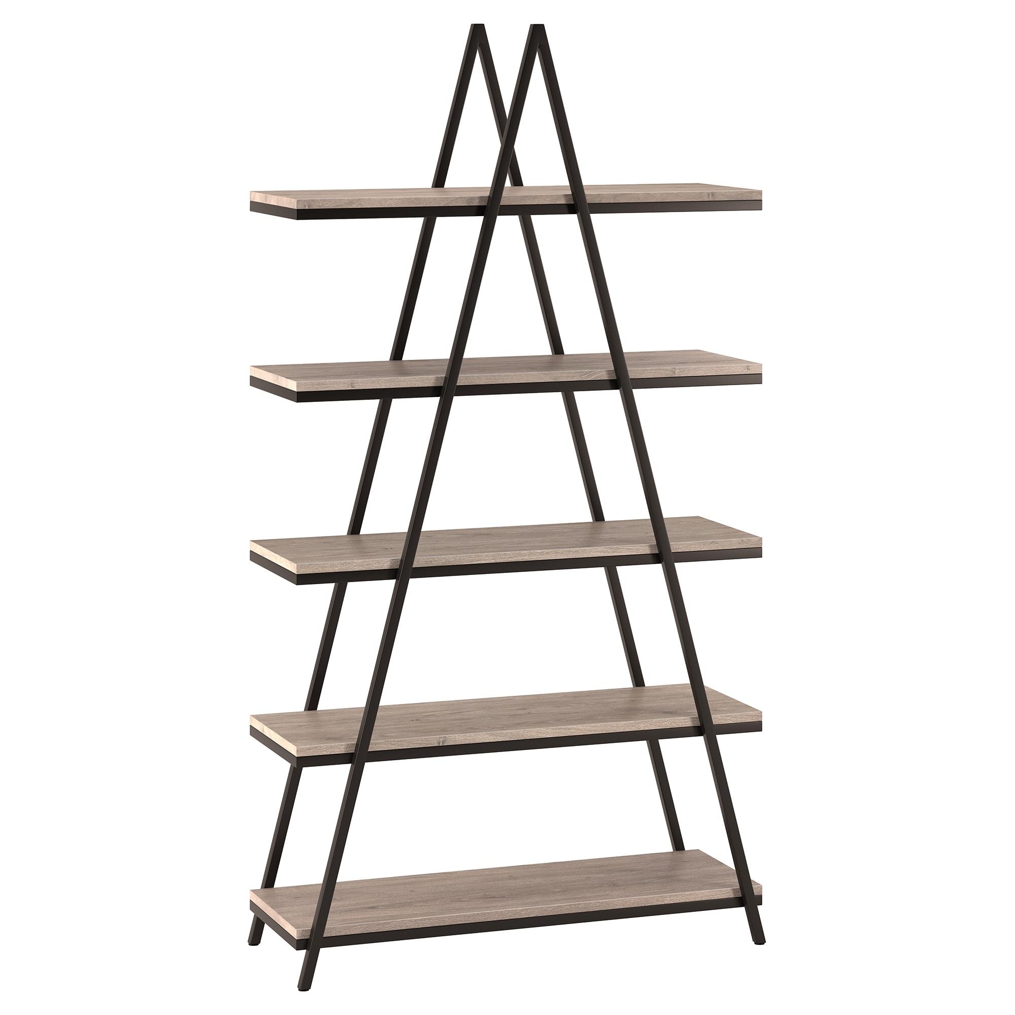 Conry 68'' Tall A-Frame Ladder Bookcase in Blackened Bronze/Antiqued Gray Oak