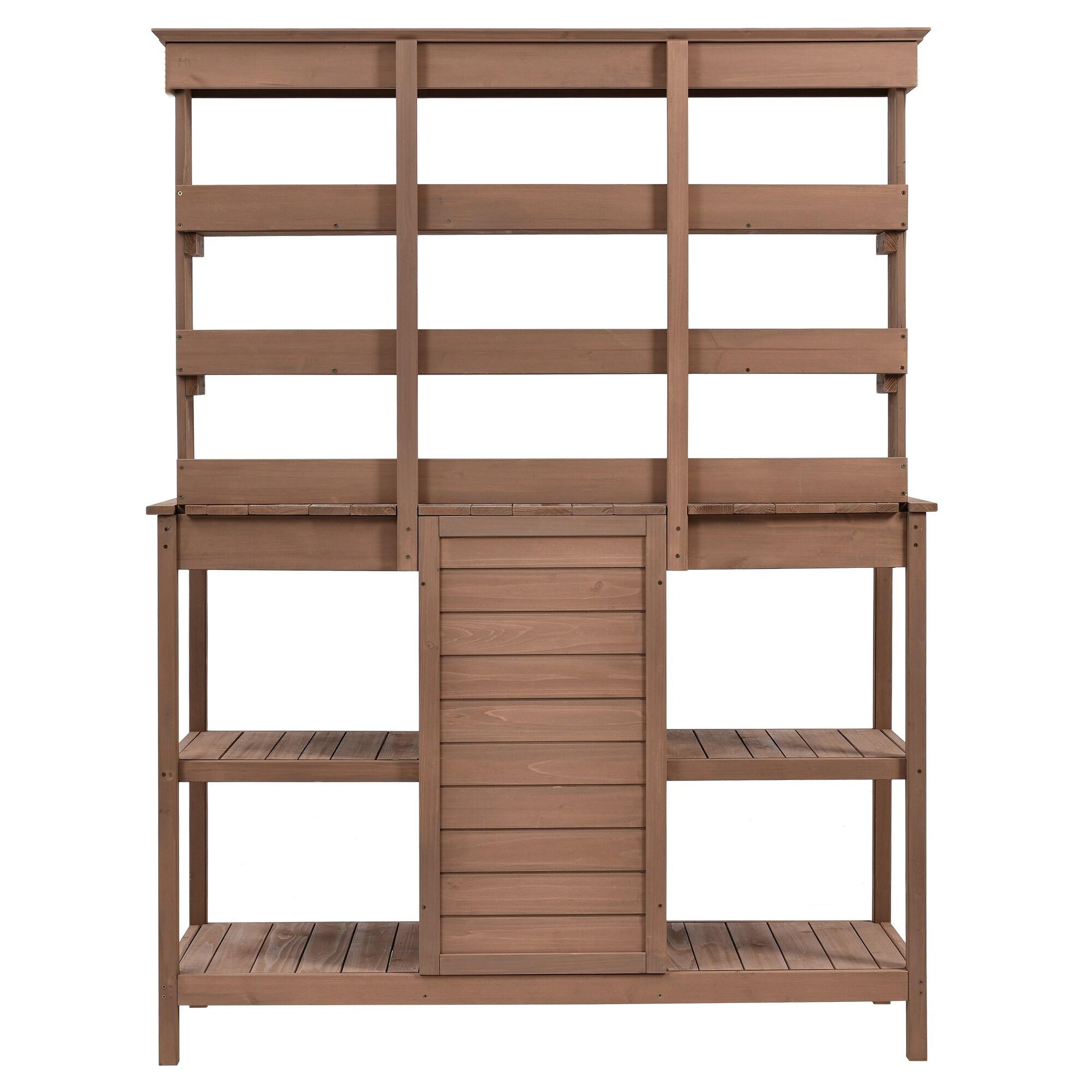 66 in. Brown Fir Wood Outdoor Potting Bench with Drawers