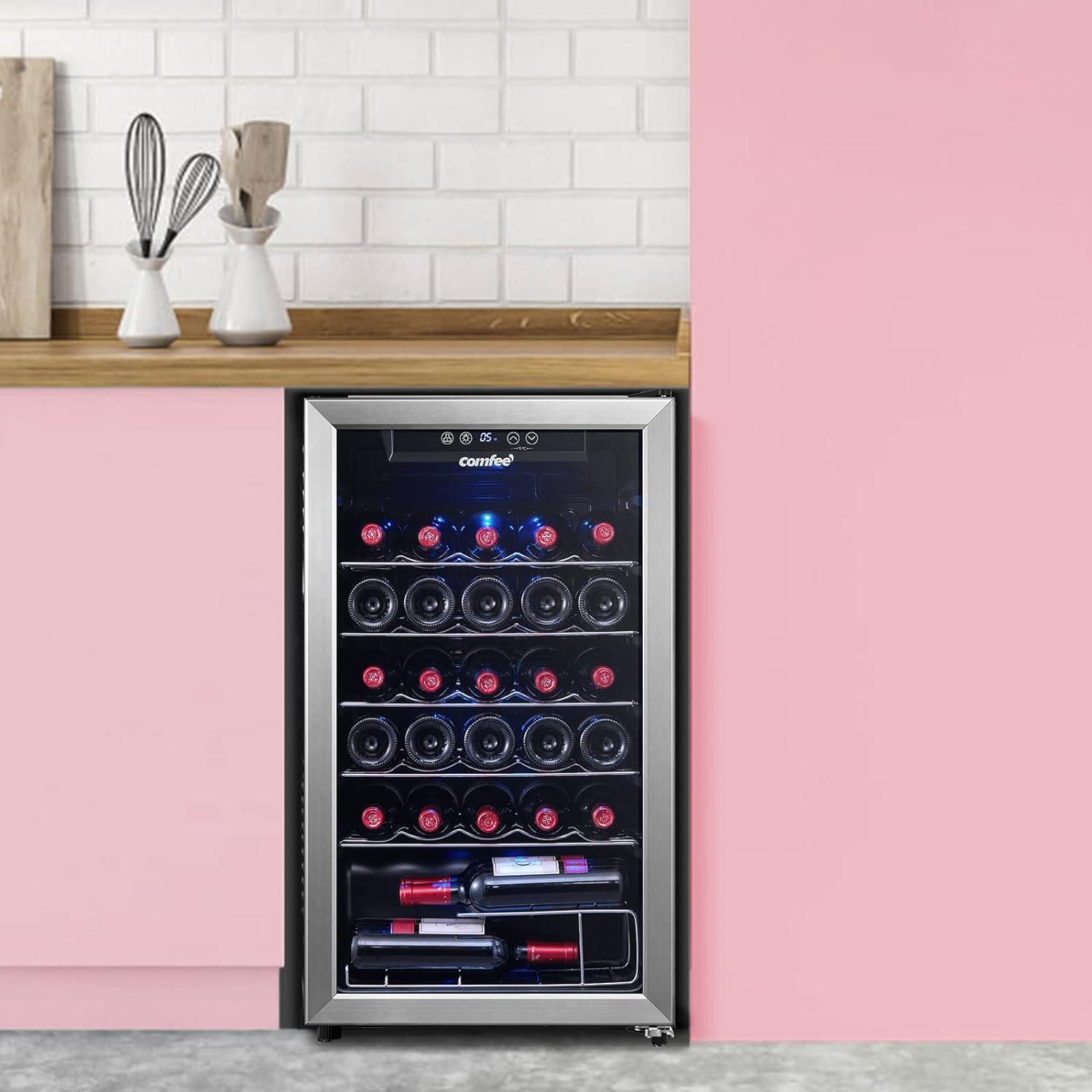 Comfee 18.9-in. 29-Bottle Freestanding Indoor Wine Cooler, Stainless Steel