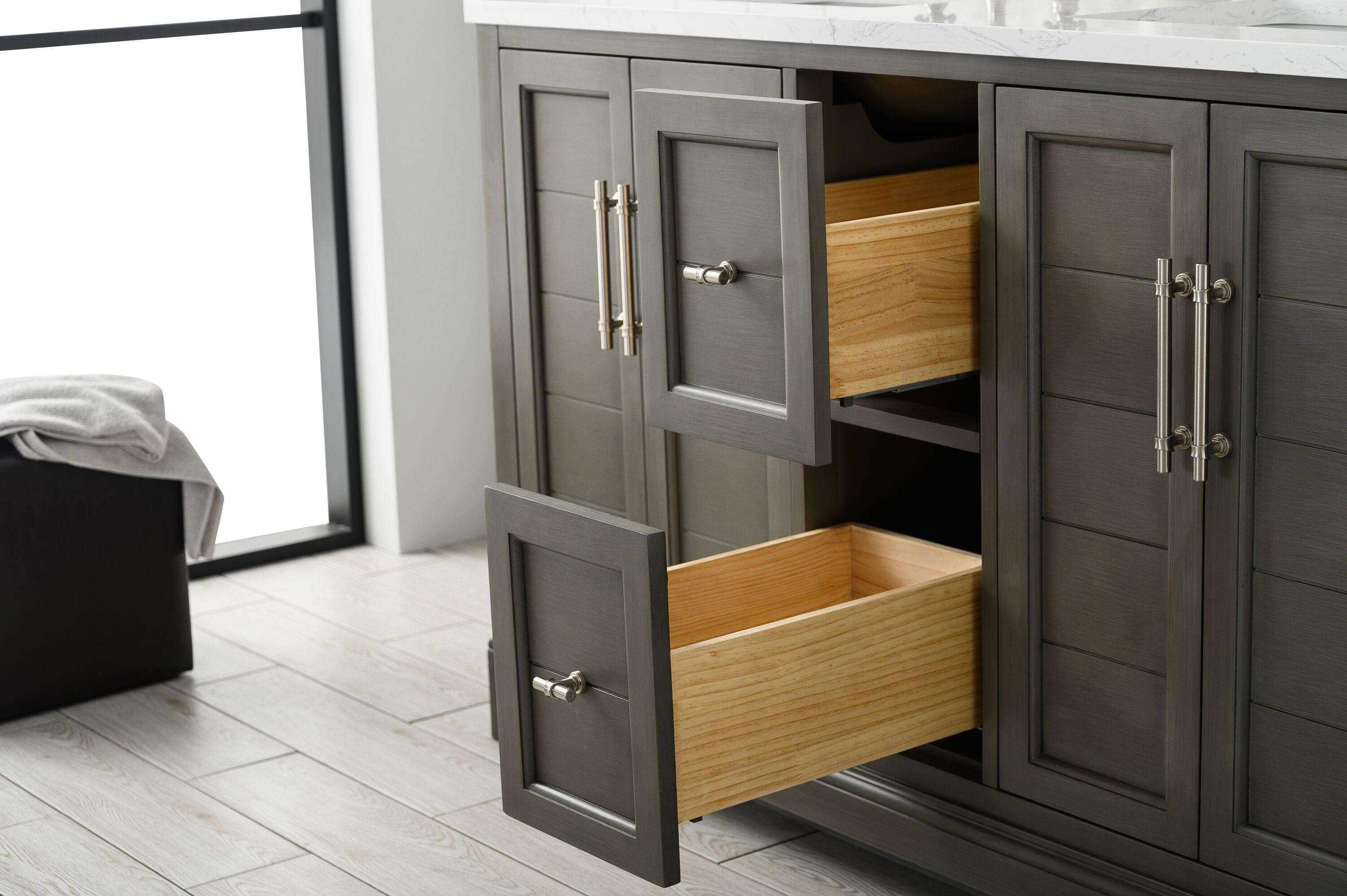 Vanity Art 54 x 22 x 34 in. Single Sink Bathroom Vanity with Quartz Top & Backsplash, Silver Gray
