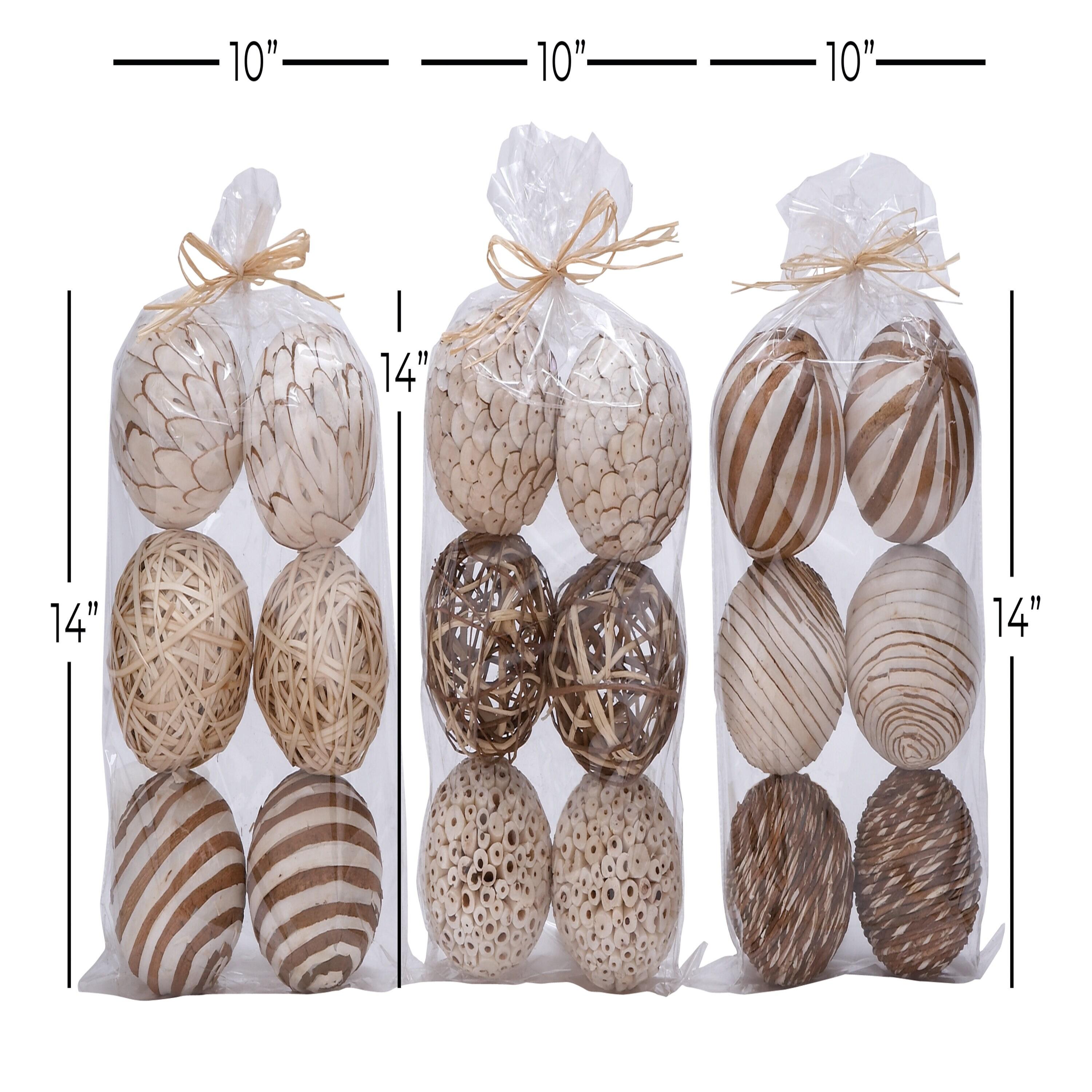 DecMode White 10" Handmade Dried Plant Orbs & Vase Filler with Varying Designs (3 Count)