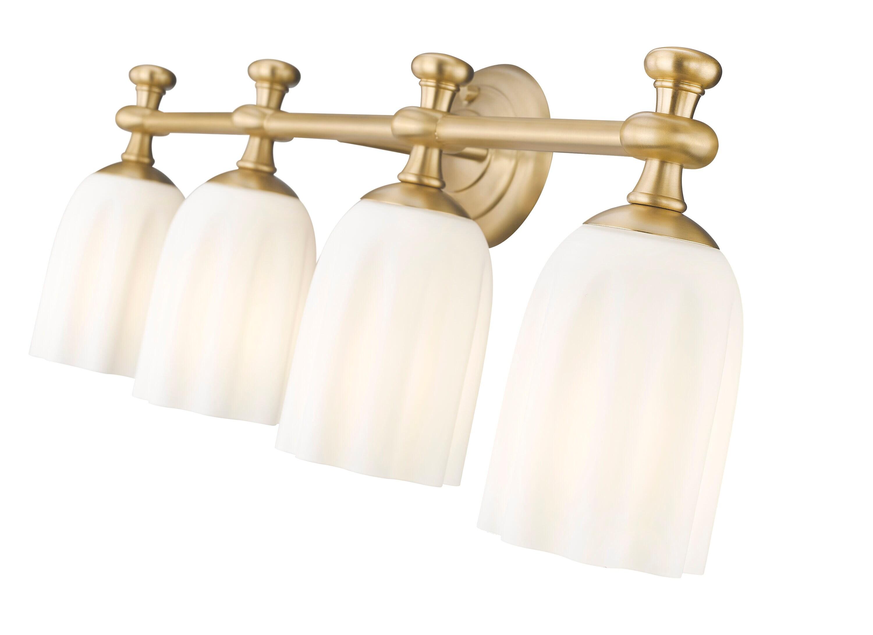 Orion 31.25" Gold Vanity Light with Opal Glass Shades
