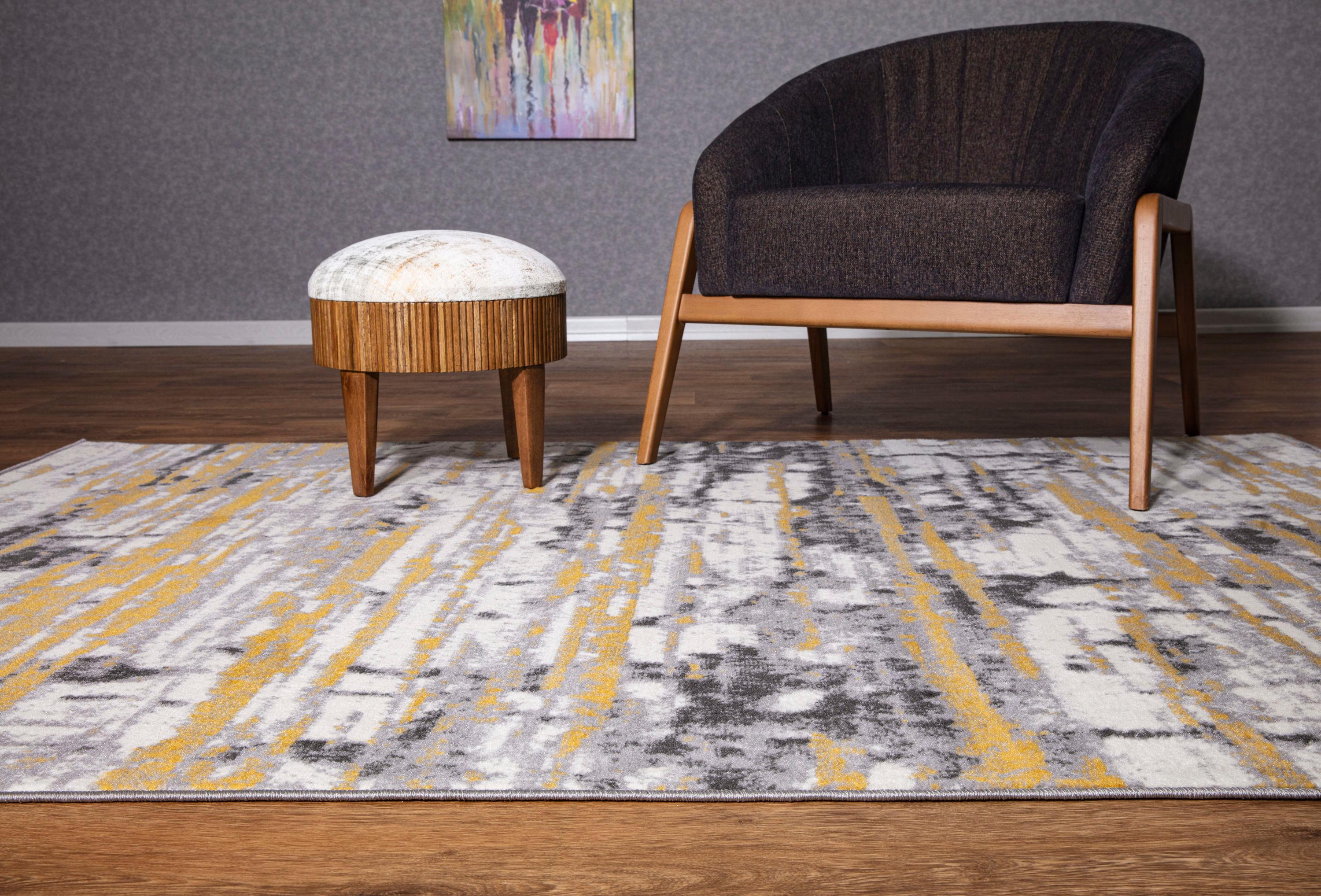 World Rug Gallery Vintage Abstract Modern Area Rug - Yellow 5' x 7'