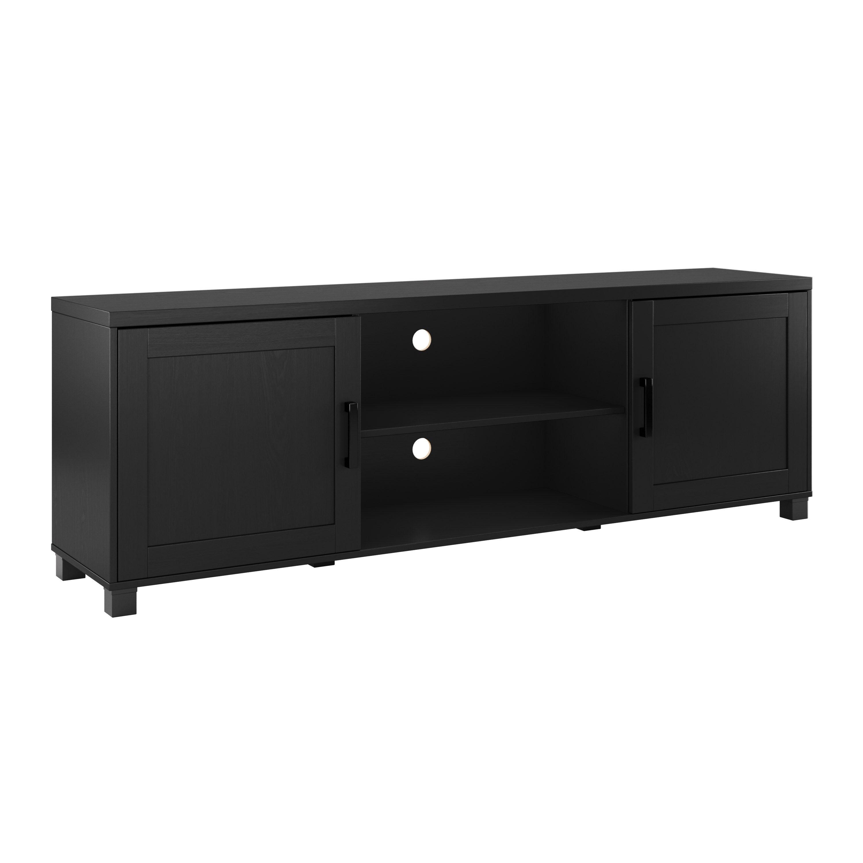 Virlomi 71" Black Engineered Wood TV Stand with Cabinet Storage