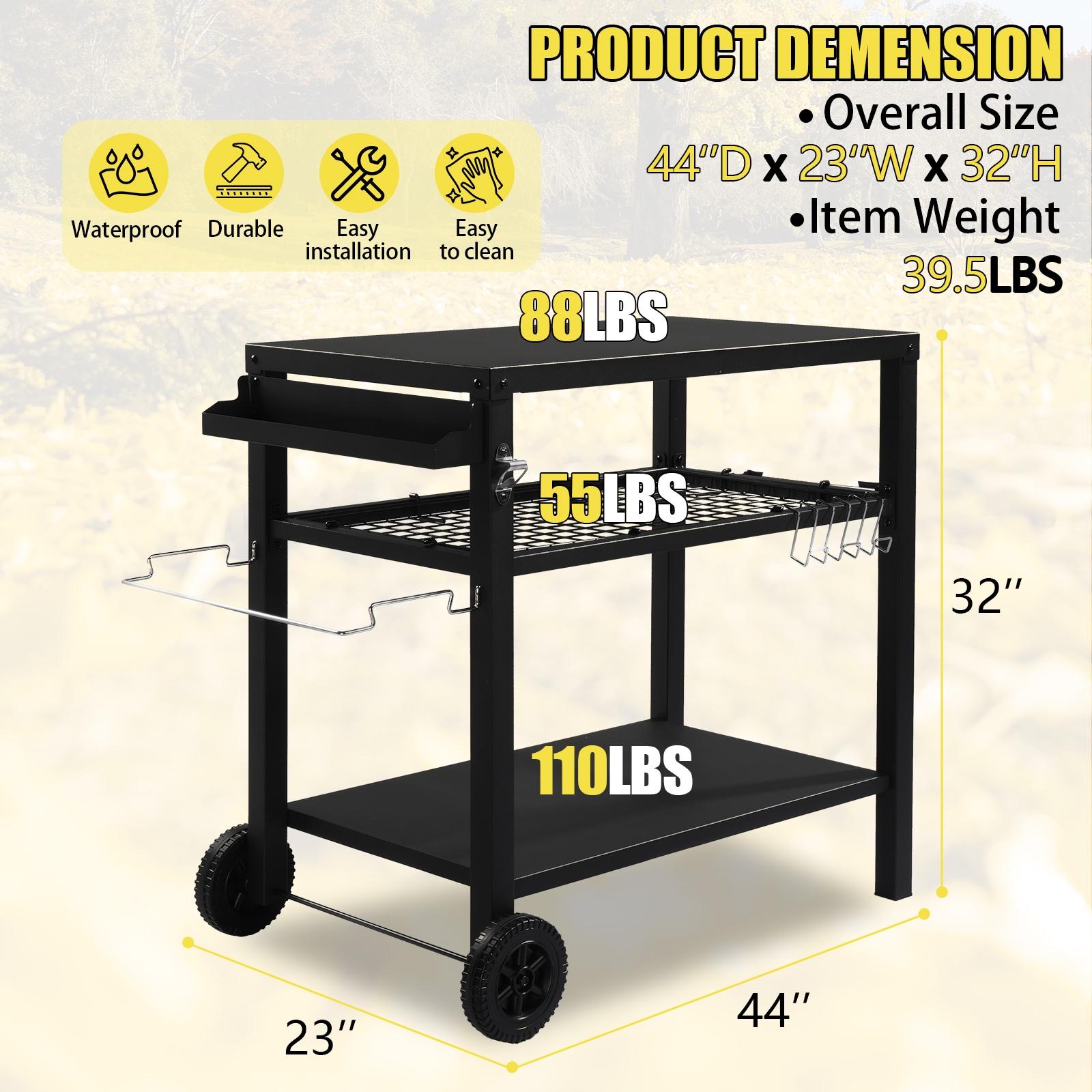 Ktaxon Grill Cart Grill Table Movable Dining Cart Preparation Work Table w/ Wheels & Hooks, Black