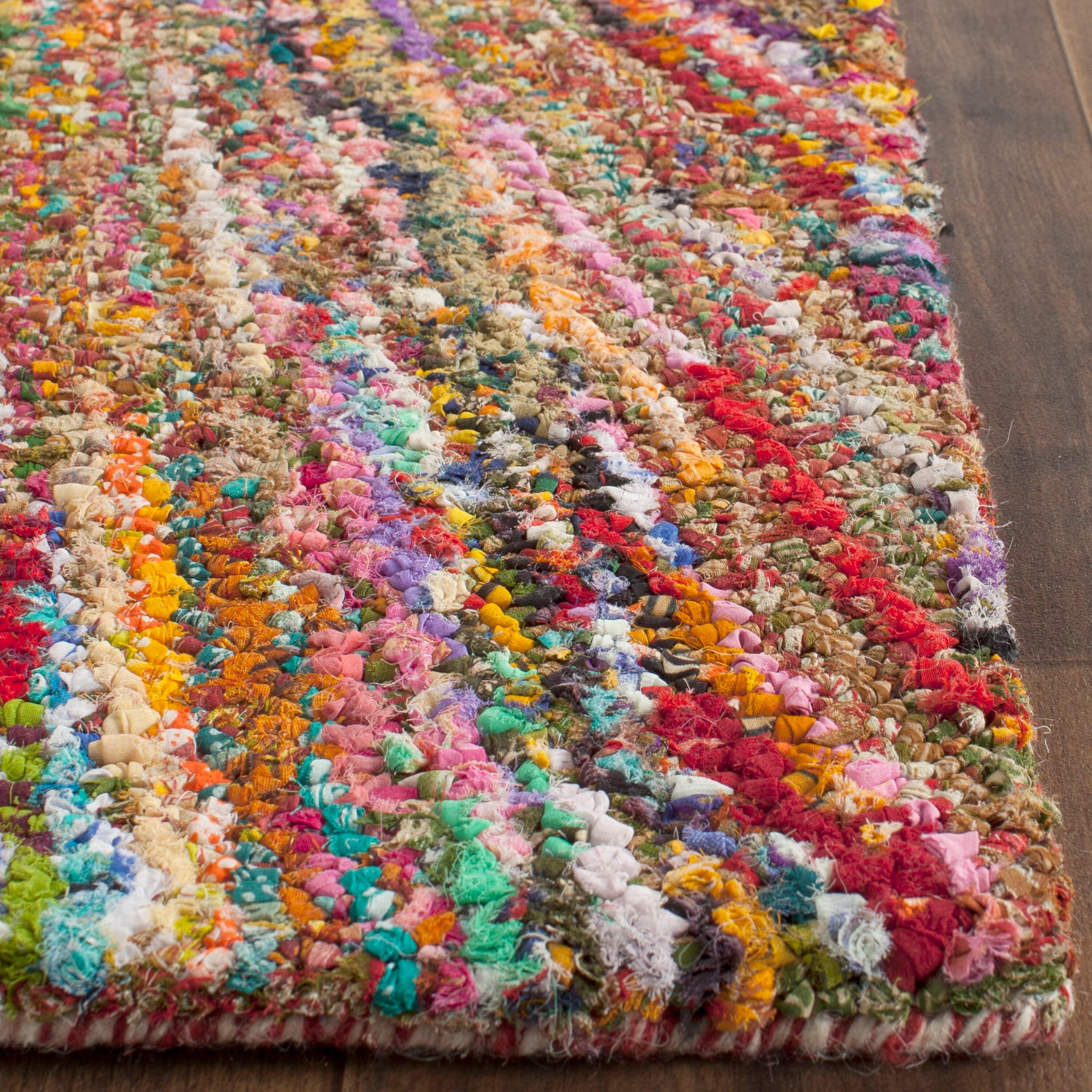SAFAVIEH Nantucket Collection Runner Rug - 2'3" x 7', Multi, Handmade Boho Abstract Burst Cotton, Ideal for High Traffic Areas in Living Room, Bedroom (NAN319A)