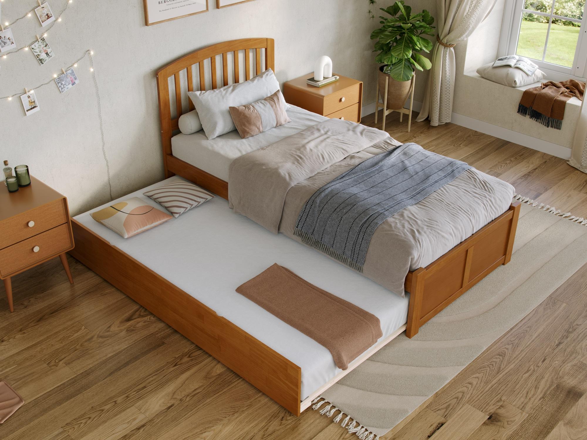 Richmond Solid Wood Platform Bed with Panel Footboard and Trundle