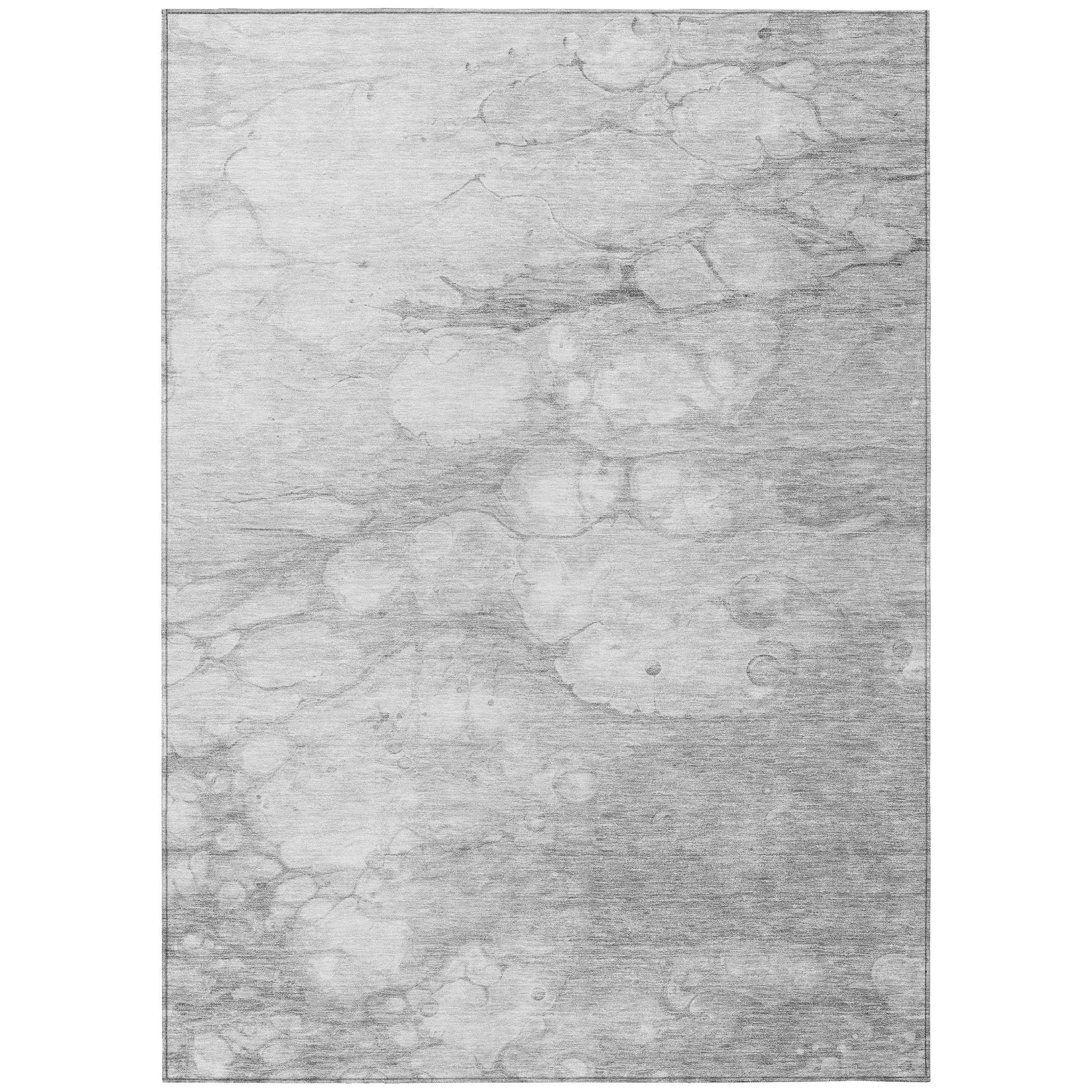 Silver Abstract Machine Washable Indoor Outdoor Rug