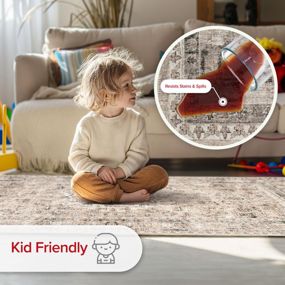 Nuloom Davi Faded Spill Proof Treated Pet Friendly Premium Machine Washable Area Rug, 3' x 5', Stone