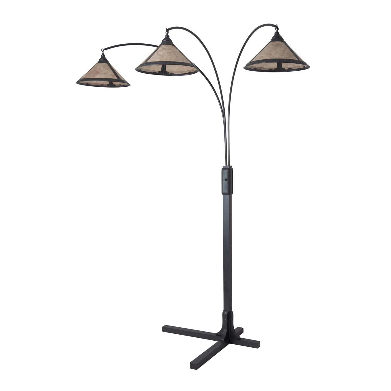 Natural Mica 3 Light Arc Floor Lamp - 86", Charcoal Gray Wood, Gunmetal & Silver Mineral Mica, Dimmer Switch, X-base