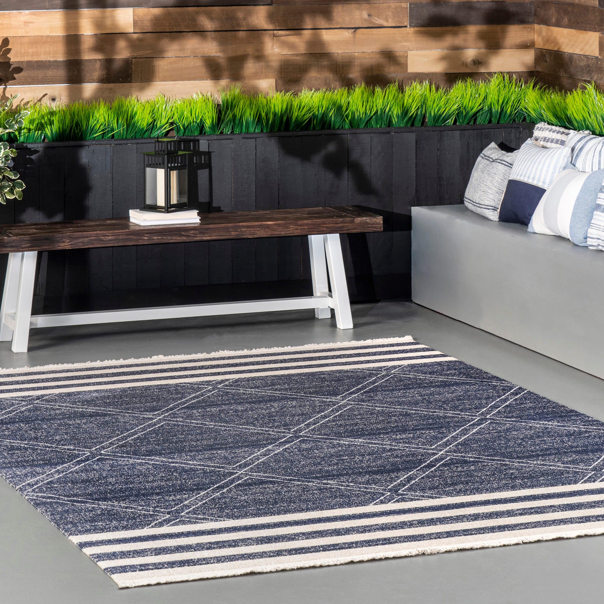 Nuloom Roberge Trellis 3x5 Indoor/Outdoor Accent Rug for Living Room Patio Deck Front Porch Entryway Kitchen, Navy/Ivory