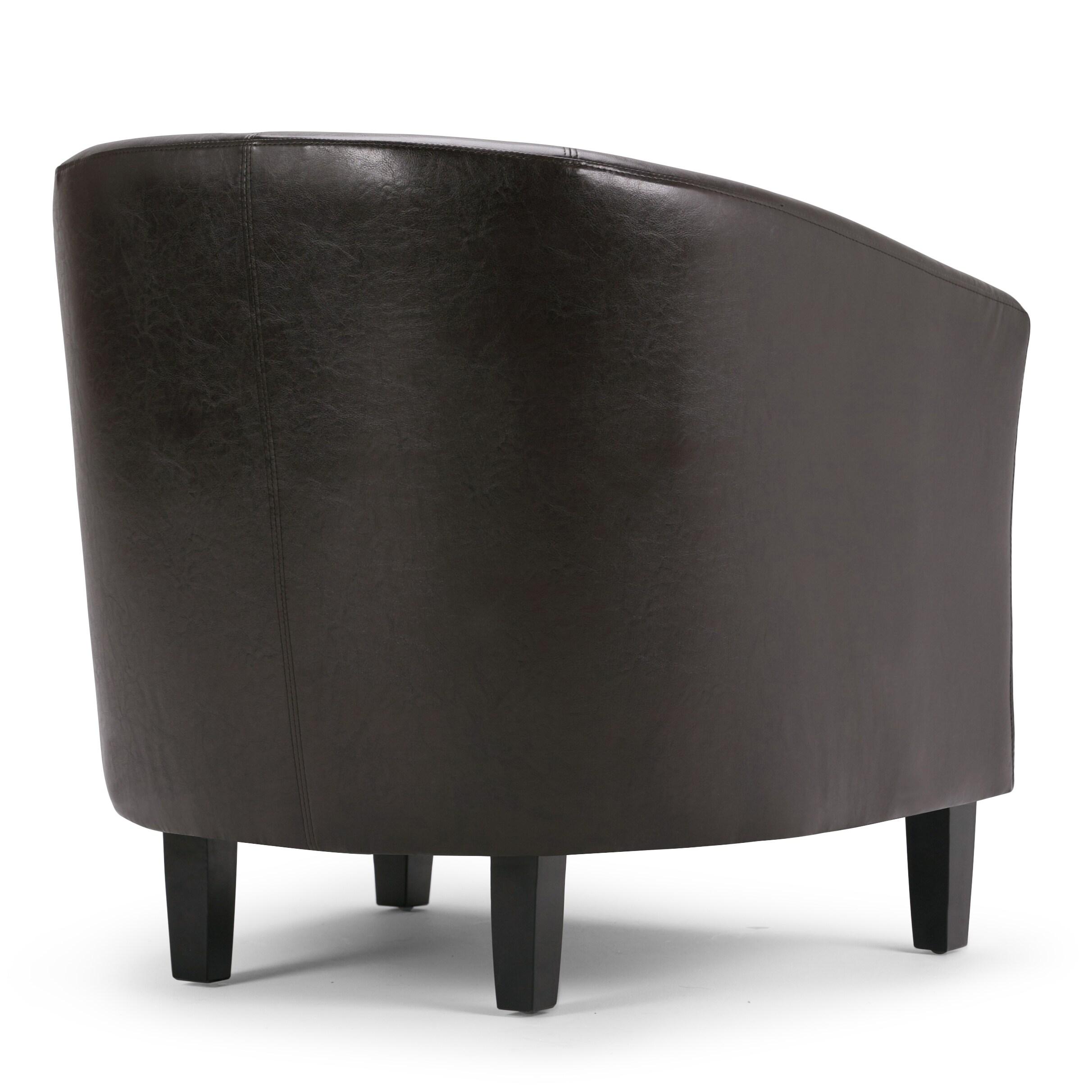 Simpli Home Austin 30"W Upholstered Vegan Faux Leather Contemporary Tub Accent Chair with High Arms and Deep Seat