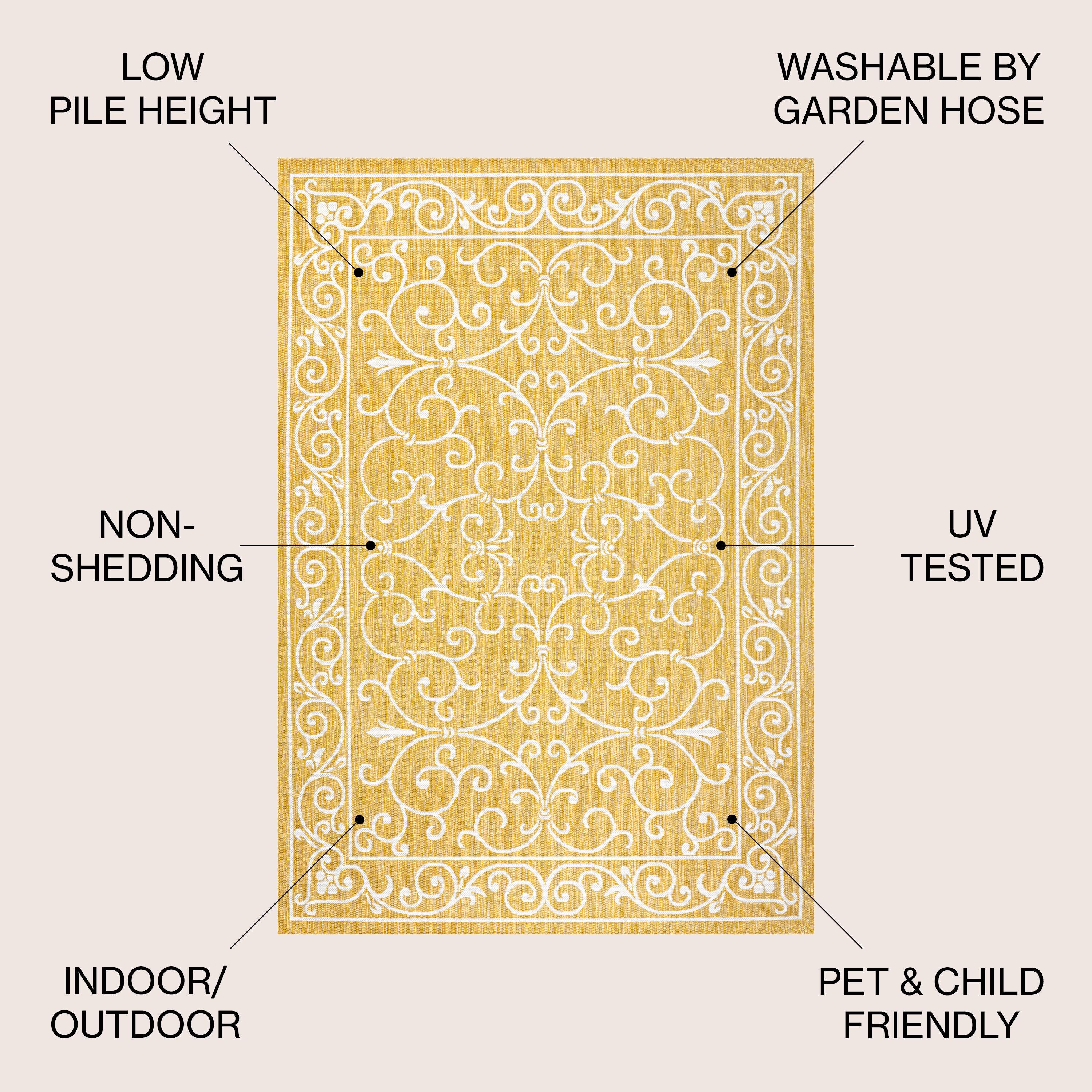 5' x 8' Charleston Vintage Filigree Textured Weave Indoor/Outdoor Area Rug, Yellow/Cream - JONATHAN Y