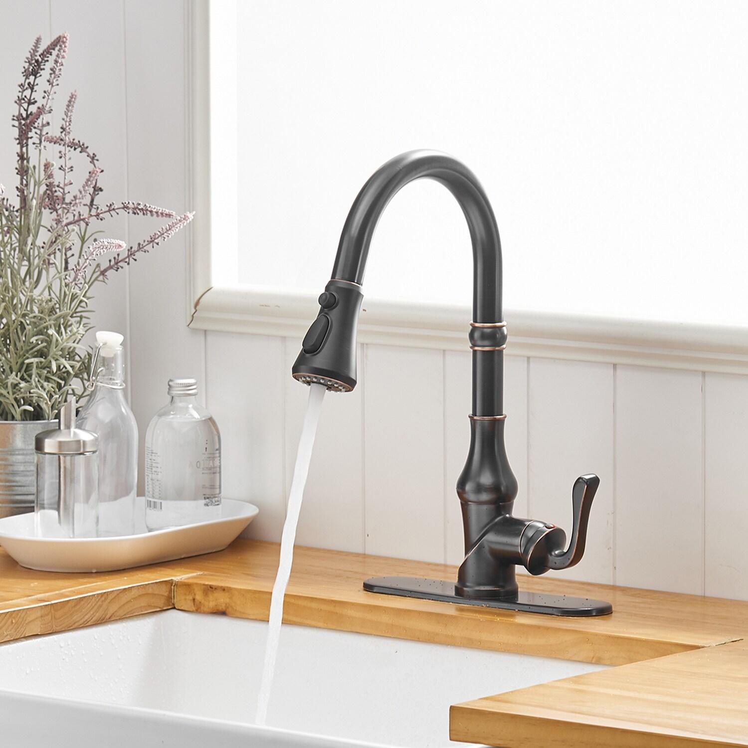 Oil-Rubbed Bronze Pull-Down Kitchen Faucet with Spray