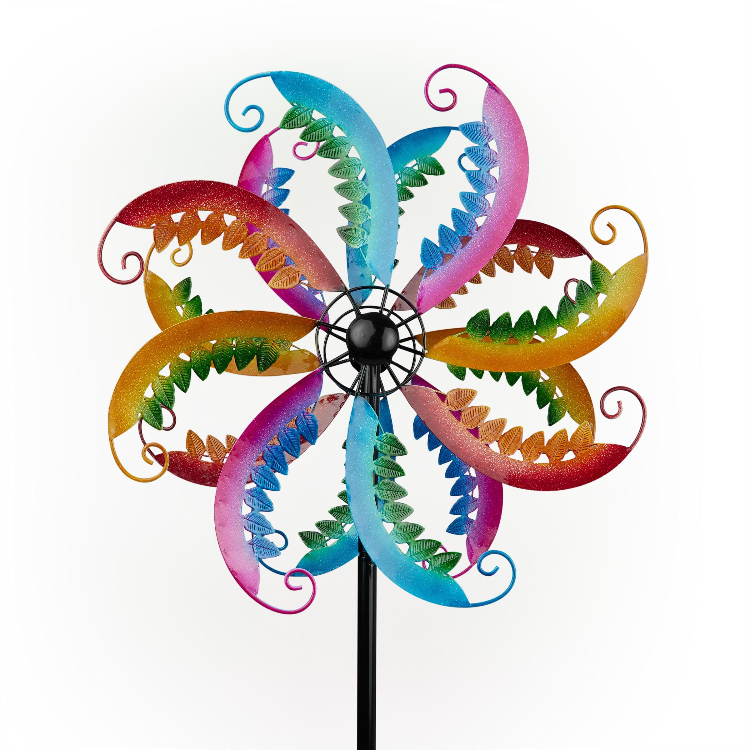 Alpine Corporation 96" Metal Jewel-Toned Wind Sculpture Spinner Garden Stake, Multicolor