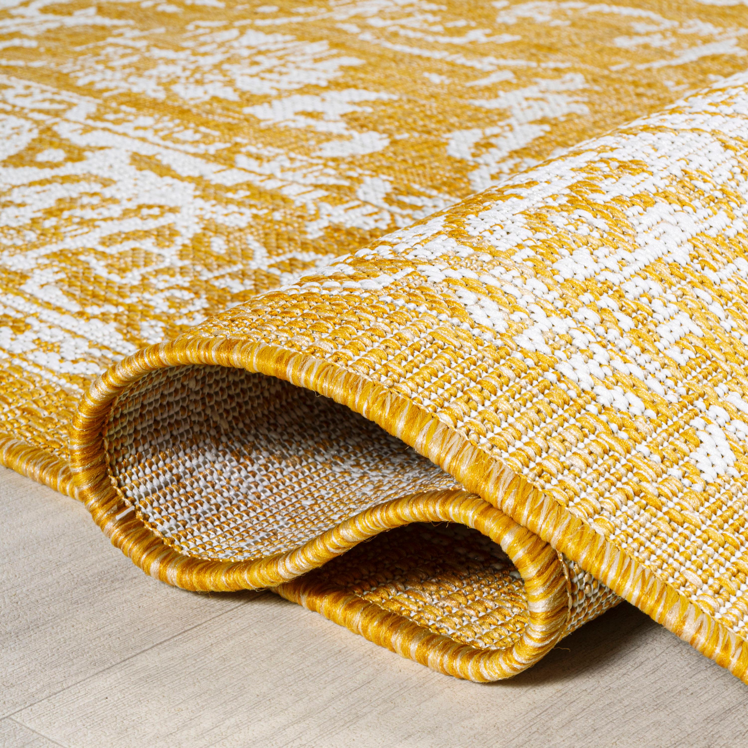 9' x 12' Tela Bohemian Textured Weave Floral Indoor/Outdoor Area Rug, Yellow/Cream - JONATHAN Y