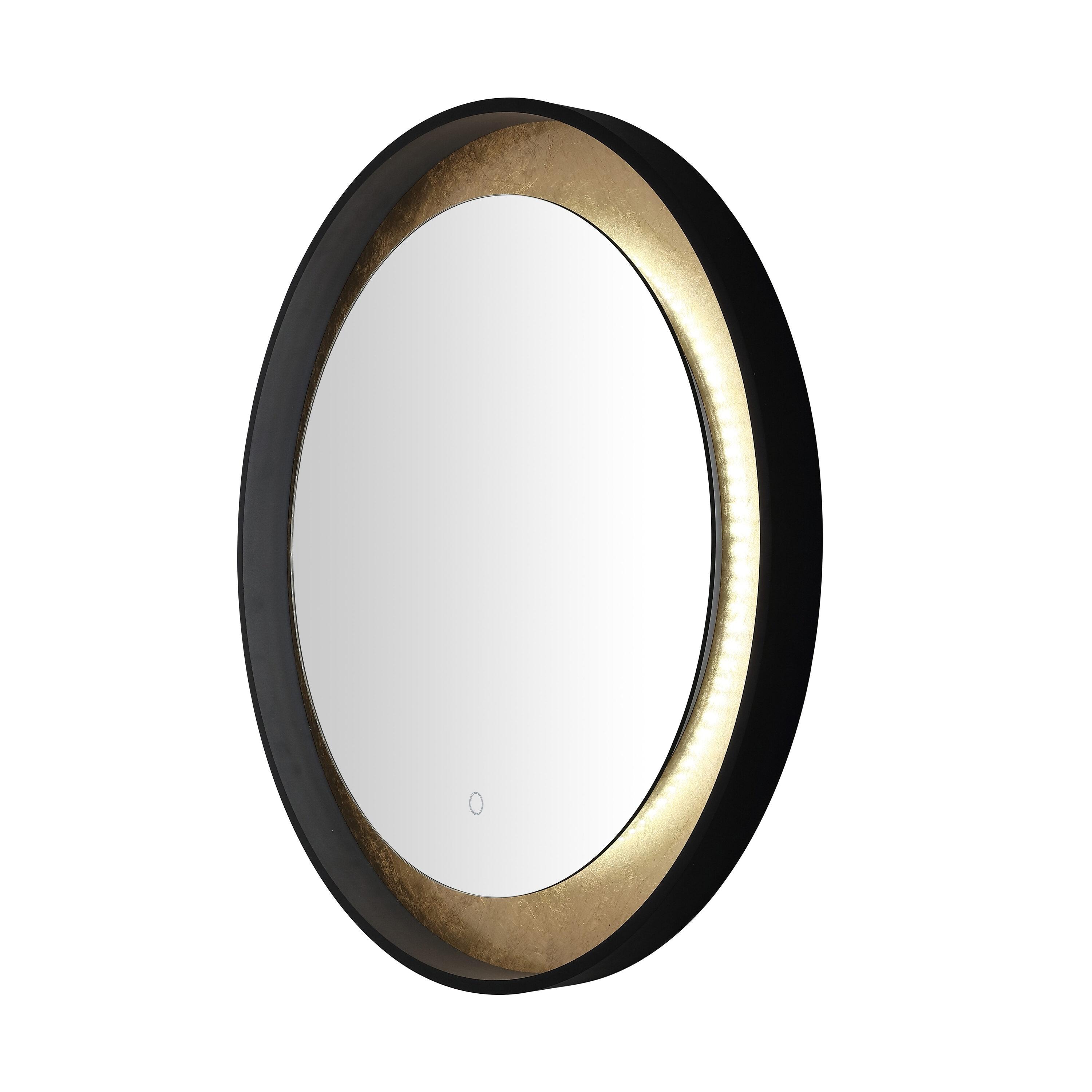 SAFAVIEH Erdem 30 Inch Aluminum Led Mirror, Black/Gold Leaf