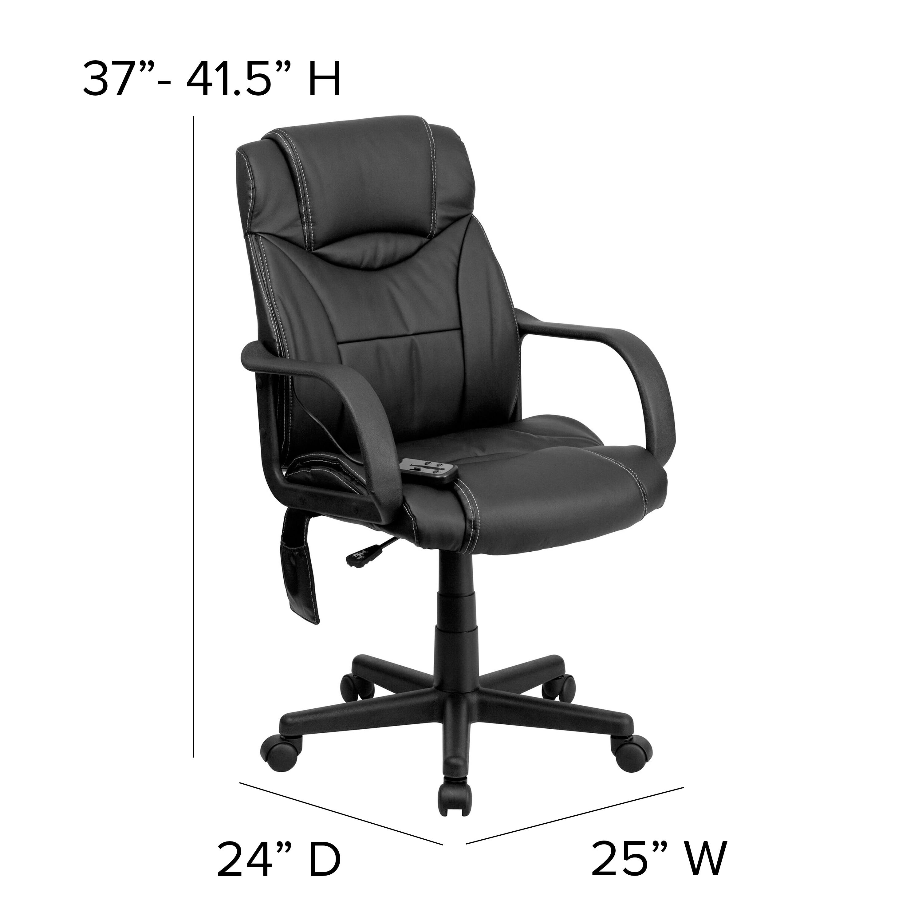 Flash Furniture Mid-Back Ergonomic Massaging Black LeatherSoft Executive Swivel Office Chair with Arms