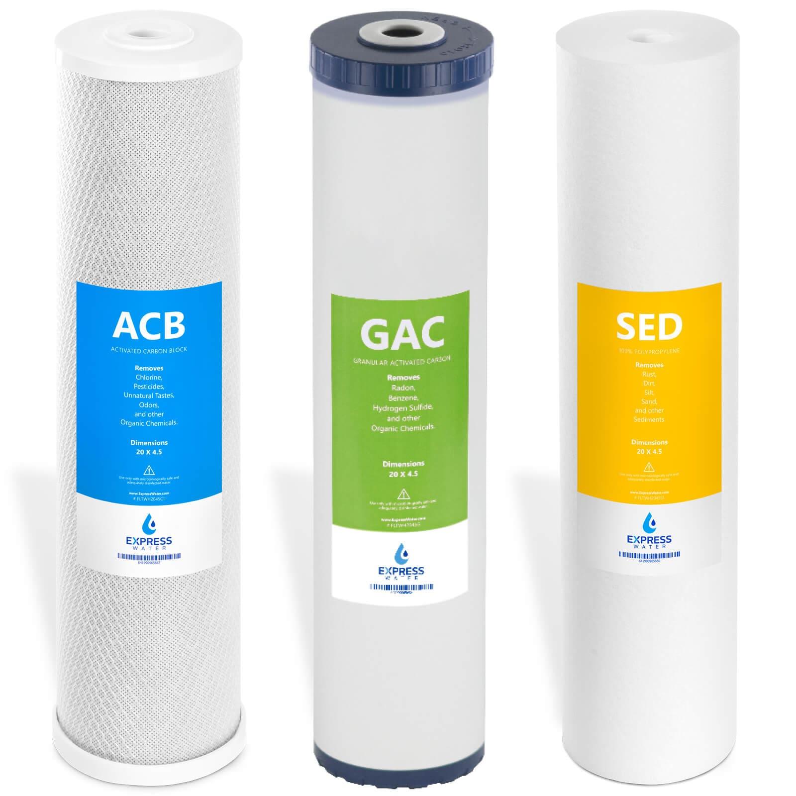 Express Water – Whole House Water Filter Set – 3 Stage Water Filtration Replacement Kit – Sediment, Coconut Shell Carbon High Capacity Cartridge Filters – 5 Micron Water Filter – 4.5” x 20” inch