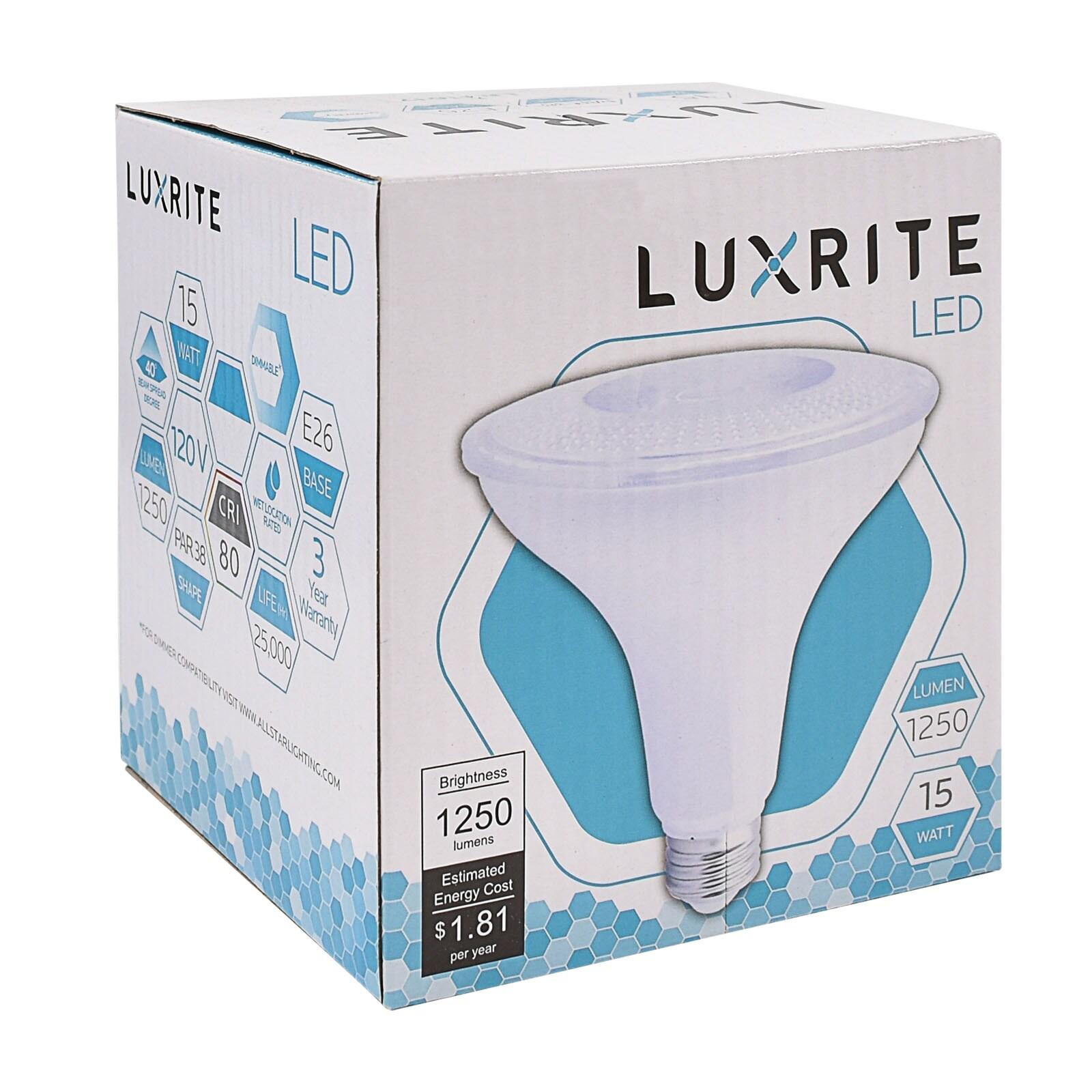 Luxrite 4 Pack PAR38 LED Outdoor Flood Light Bulbs, 120W Equivalent, 1250 Lumens, 4000K Cool White, 15W Dimmable, Wet Rated, E26 Base, UL Listed