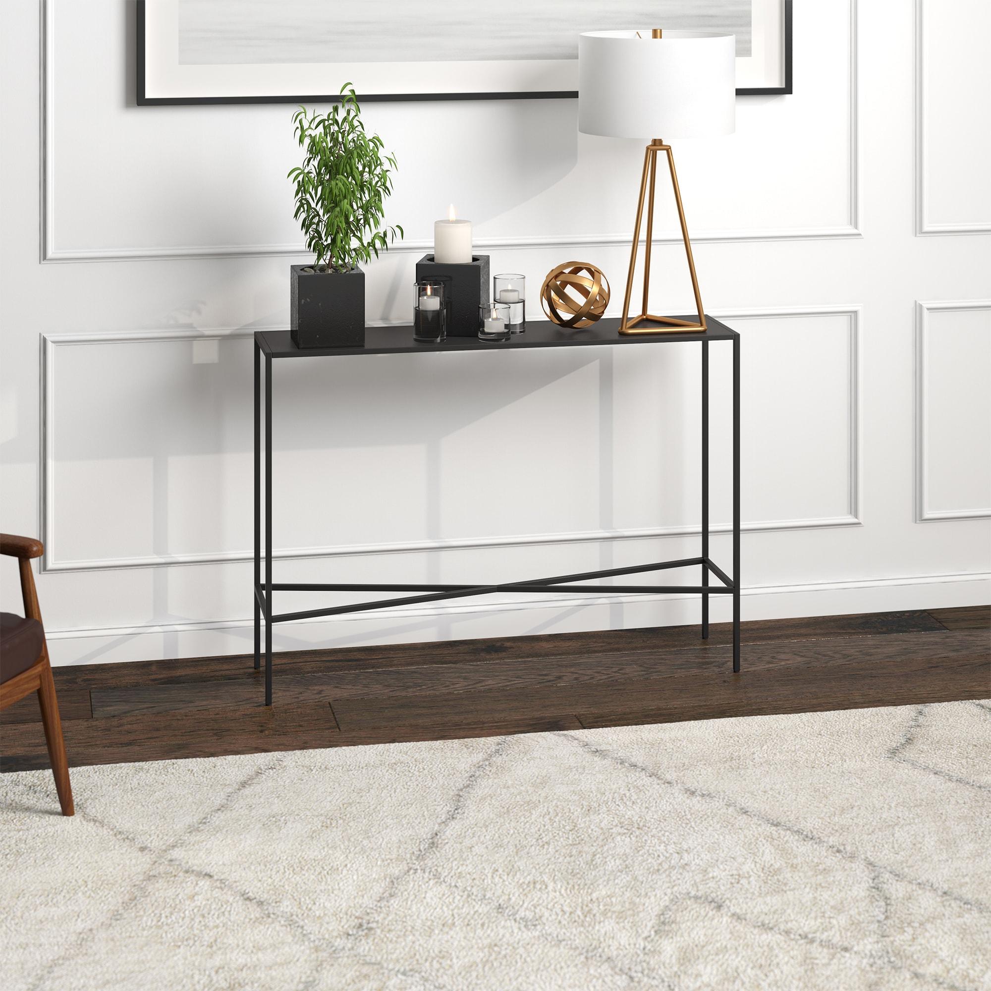 Evelyn&Zoe Henley 42" Wide Rectangular Console Table with Metal Top, Blackened Bronze
