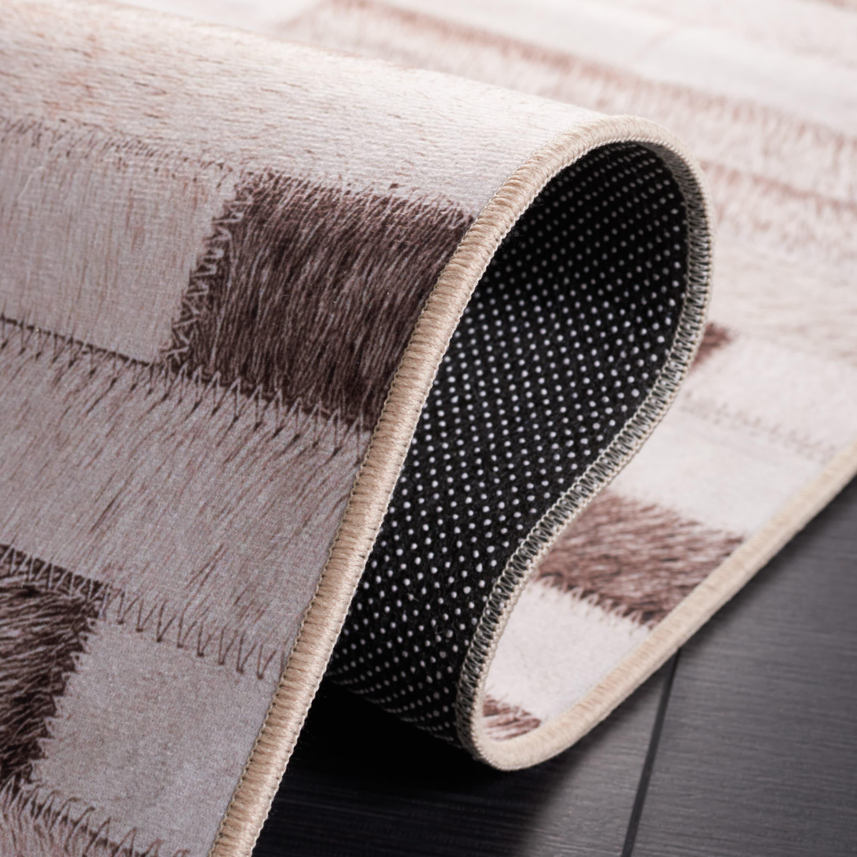 Faux Hide FAH500 Power Loomed Machine Washable Area Rug - Beige/Brown - 6'x6' - Safavieh.