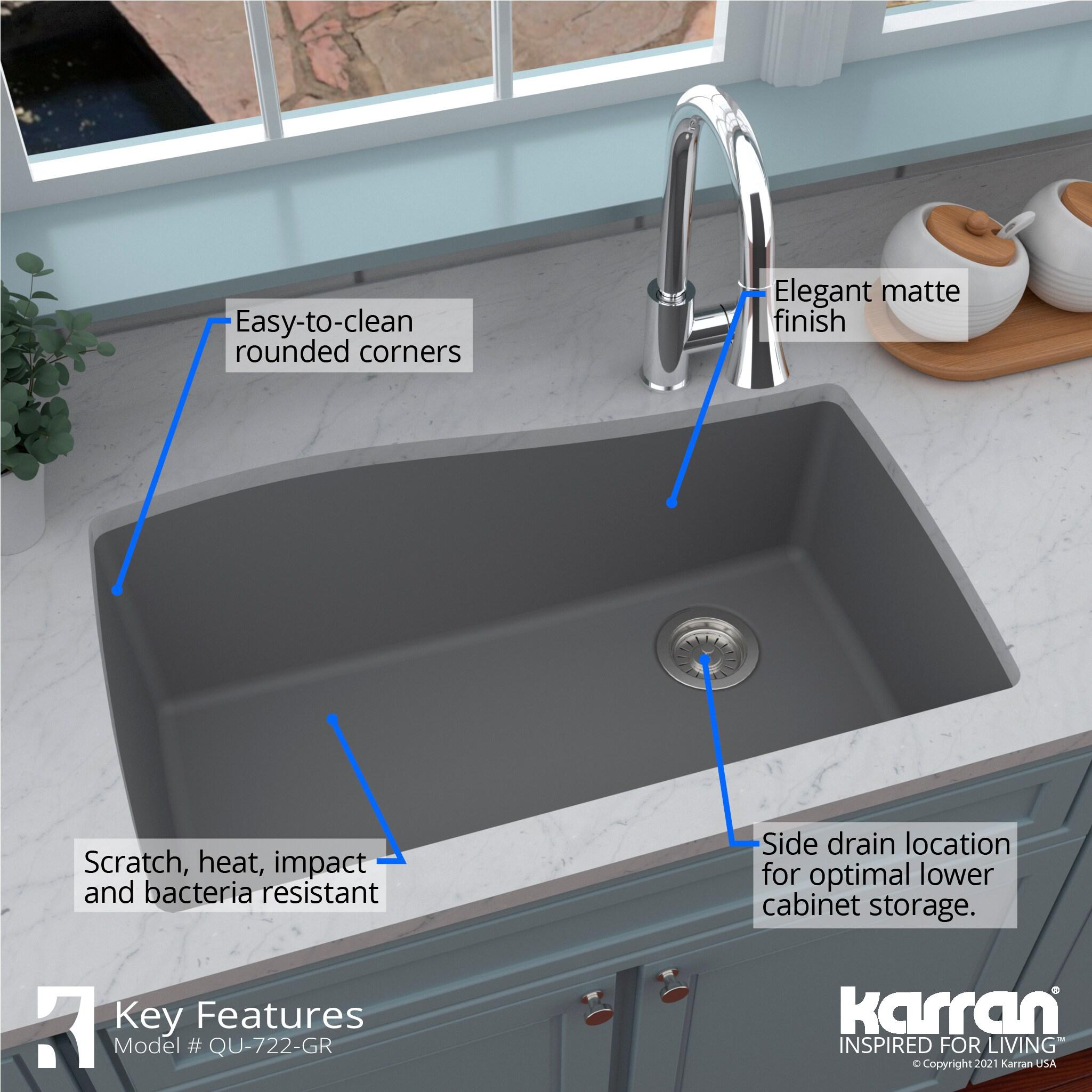 Karran Karran Undermount Quartz Composite 33-1/2'' X 21'' Single Bowl Kitchen Sink QU-722-GR