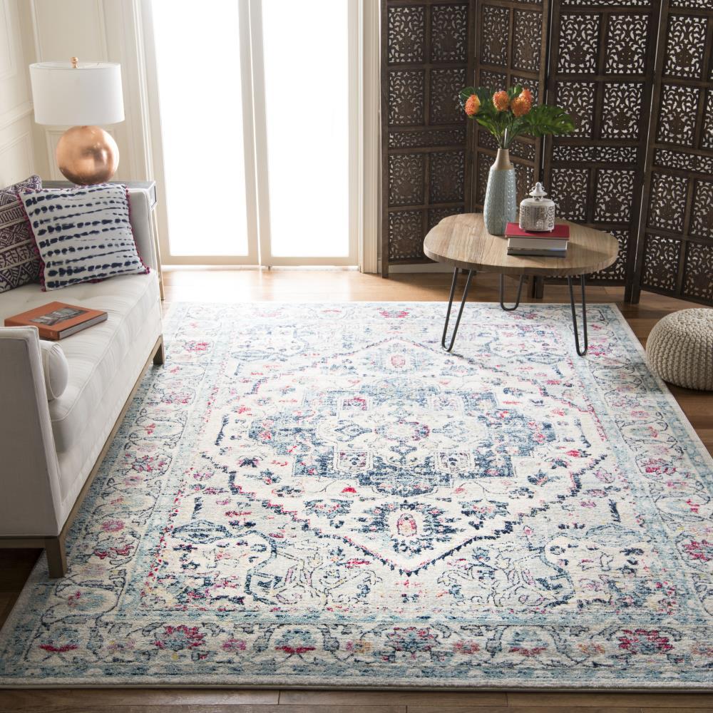 SAFAVIEH Madison Hildred Floral Bordered Area Rug, Navy/Fuchsia, 6' x 9'