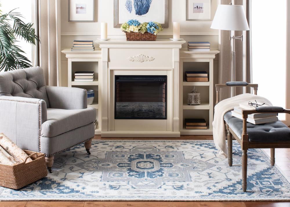 Micro-Loop MLP503 Hand Tufted Area Rug - Ivory/Navy - 5'x5' - Safavieh.