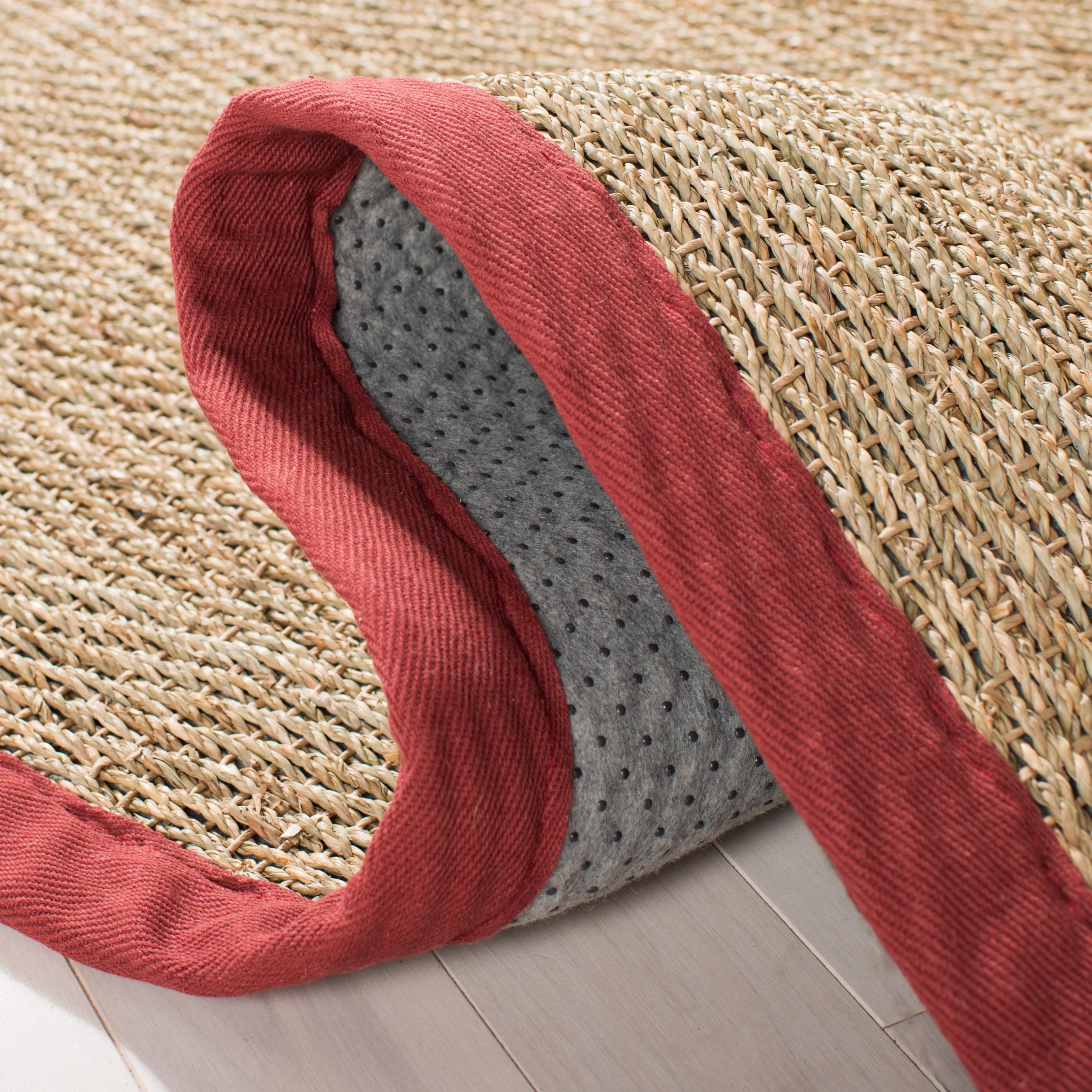 Natural and Red Herringbone Seagrass Area Rug