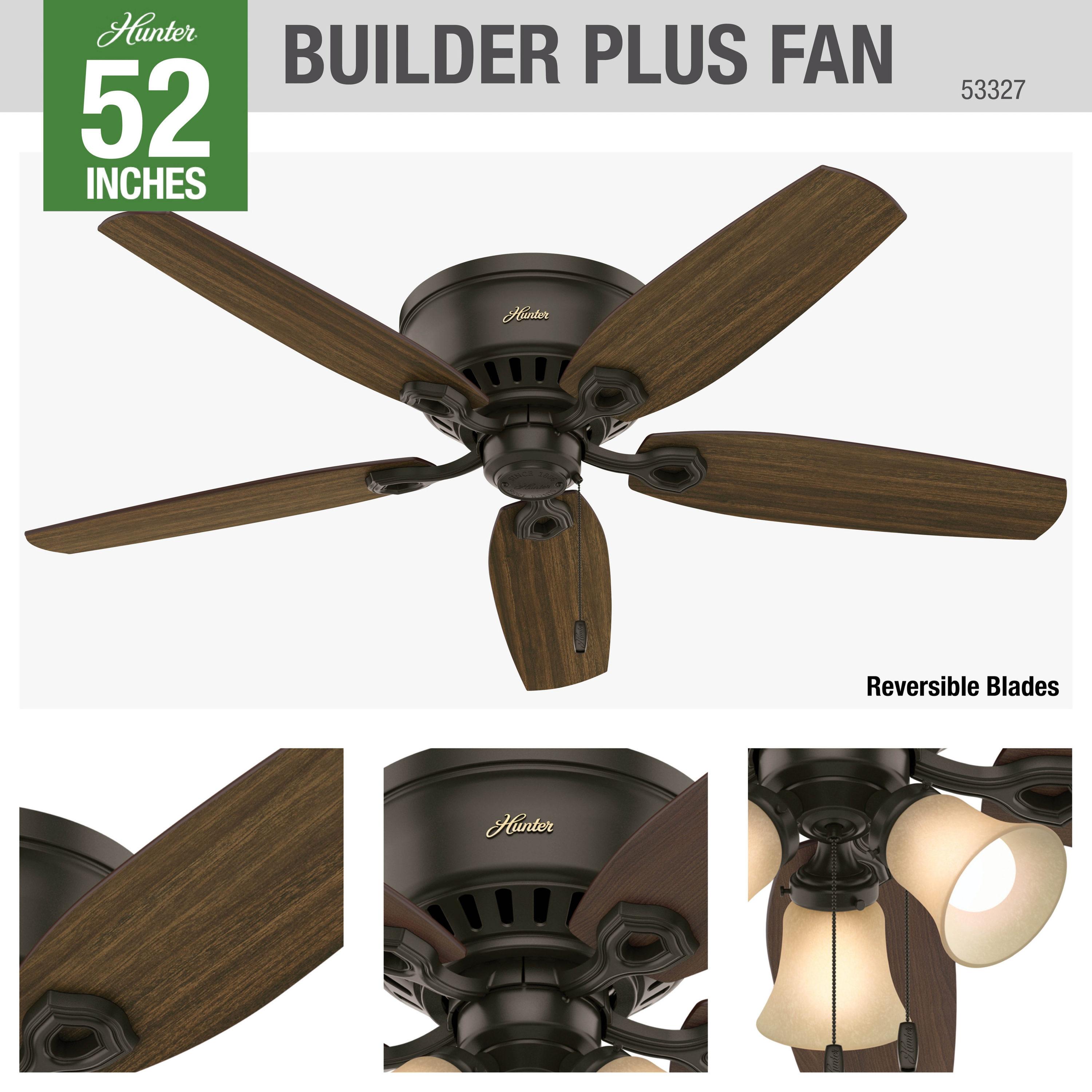 Builder Low Profile 52" 5 - Blade Flush Mount Ceiling Fan with Lights and Pull Chains