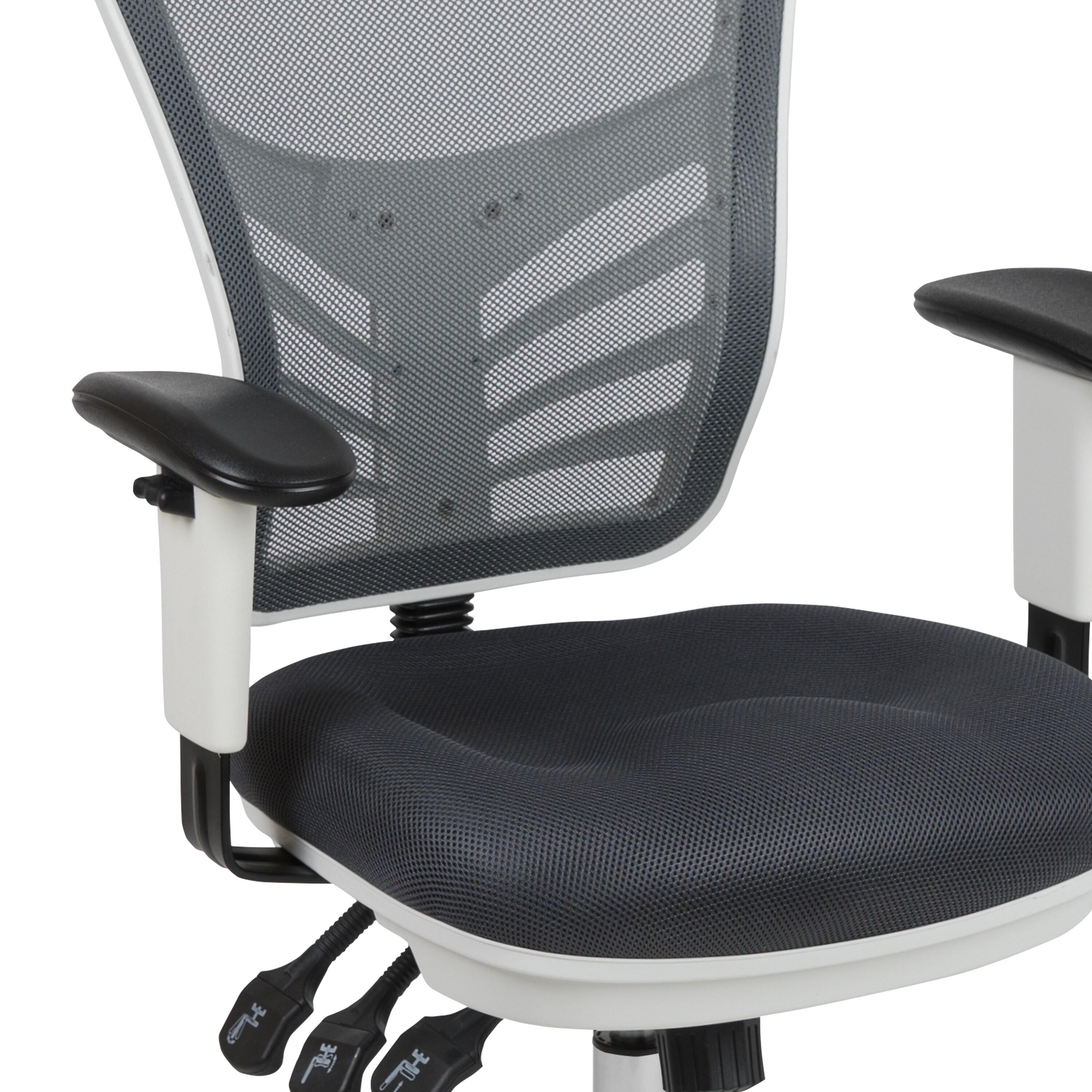 Flash Furniture Mid-Back Dark Gray Mesh Multifunction Executive Swivel Ergonomic Office Chair with Adjustable Arms and White Frame