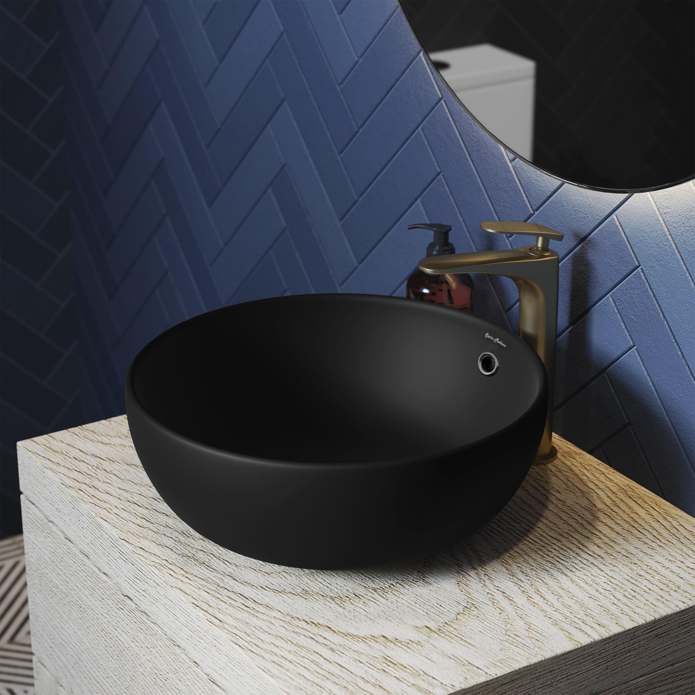 Matte Black 17" Round Ceramic Vessel Sink